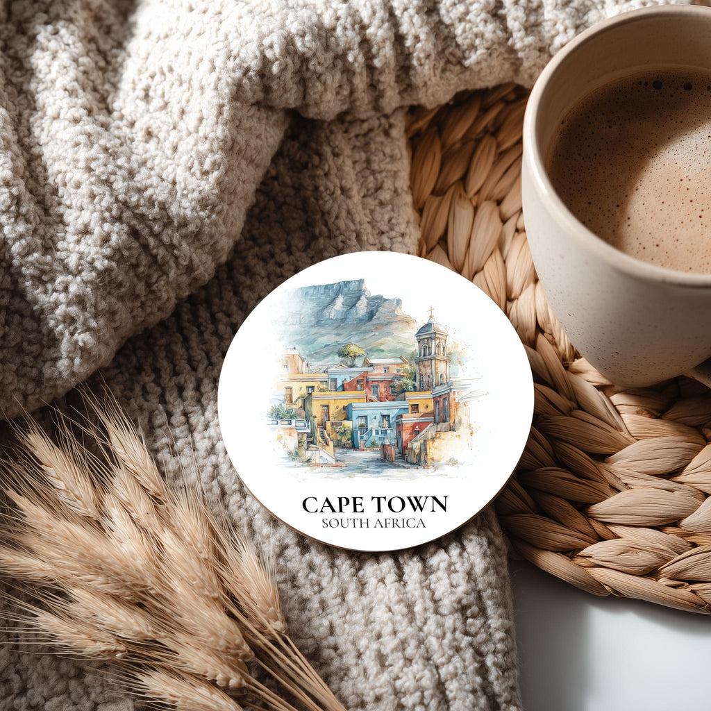 Cape Town South Africa2 Coaster, Watercolor Personalized Painting, Travel Gift Souvenir, Home Decor, Ceramic Set
