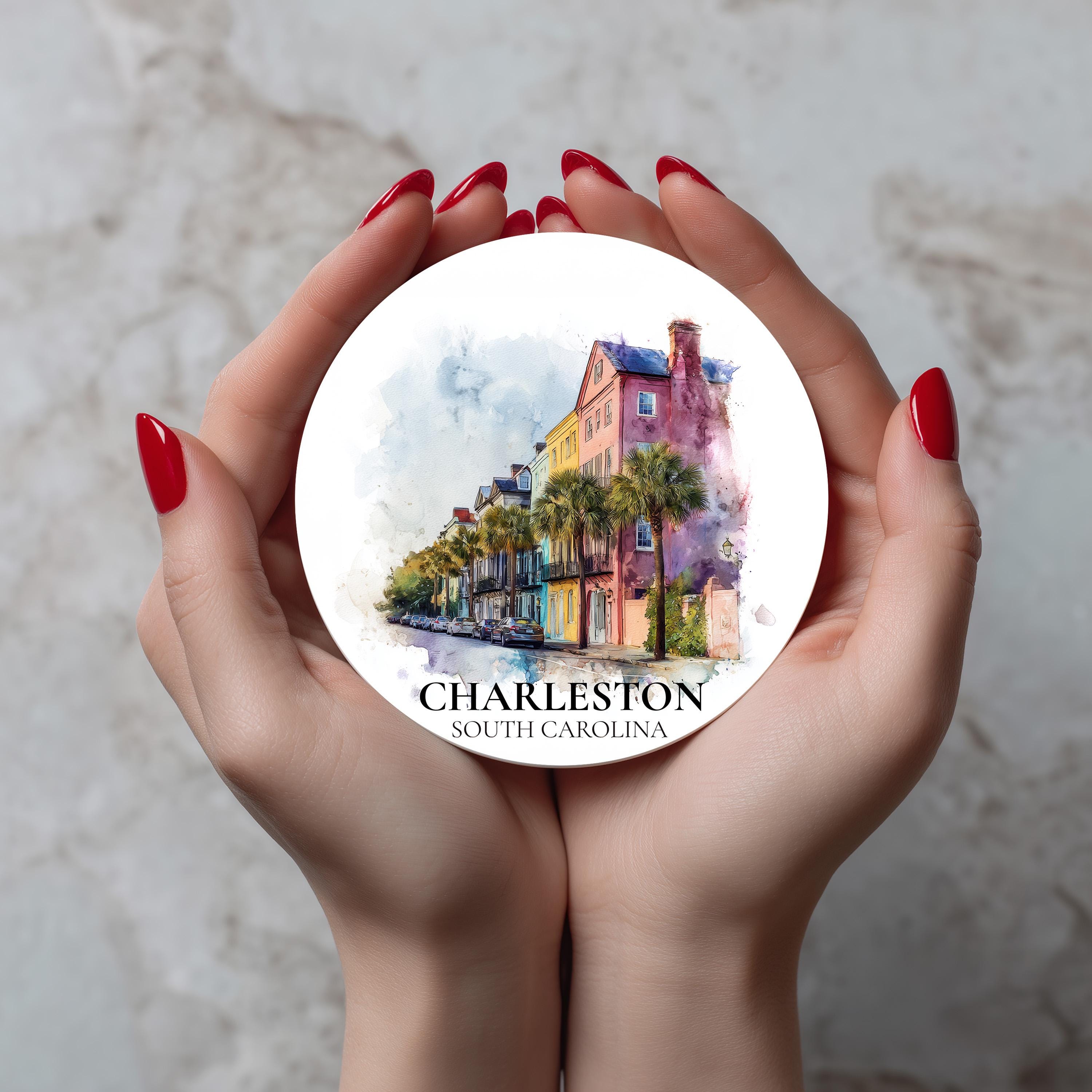 Charleston South Carolina Coaster, Watercolor Personalized Painting, Travel Gift Souvenir, Home Decor, Ceramic Set