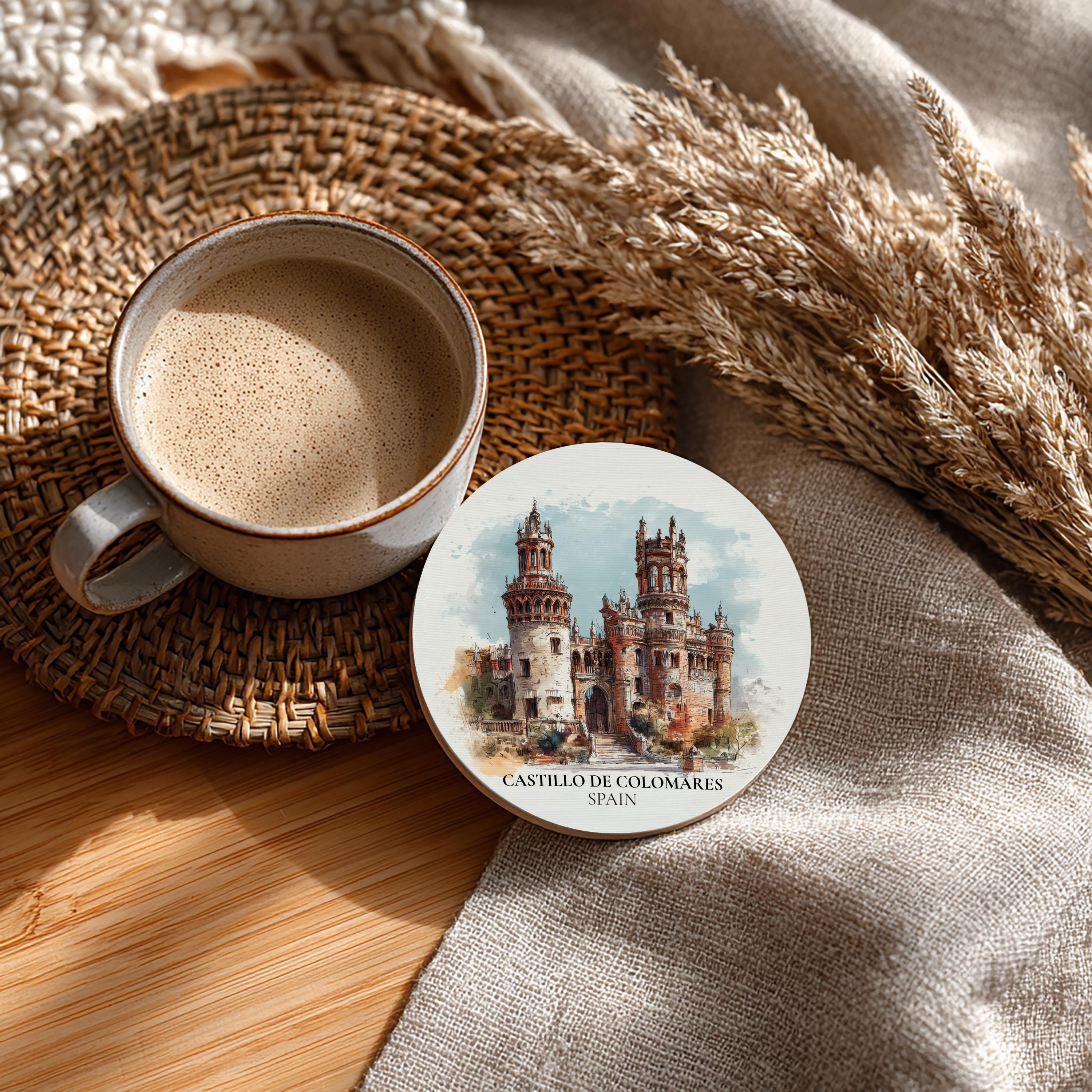 Castillo de Colomares Spain Coaster, Watercolor Personalized Painting, Travel Gift Souvenir, Home Decor, Ceramic Set