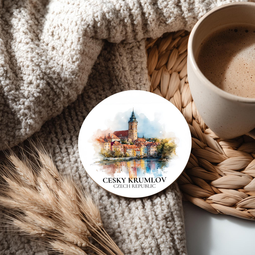Cesky Krumlov Czech Republic Coaster, Watercolor Personalized Painting, Travel Gift Souvenir, Home Decor, Ceramic Set