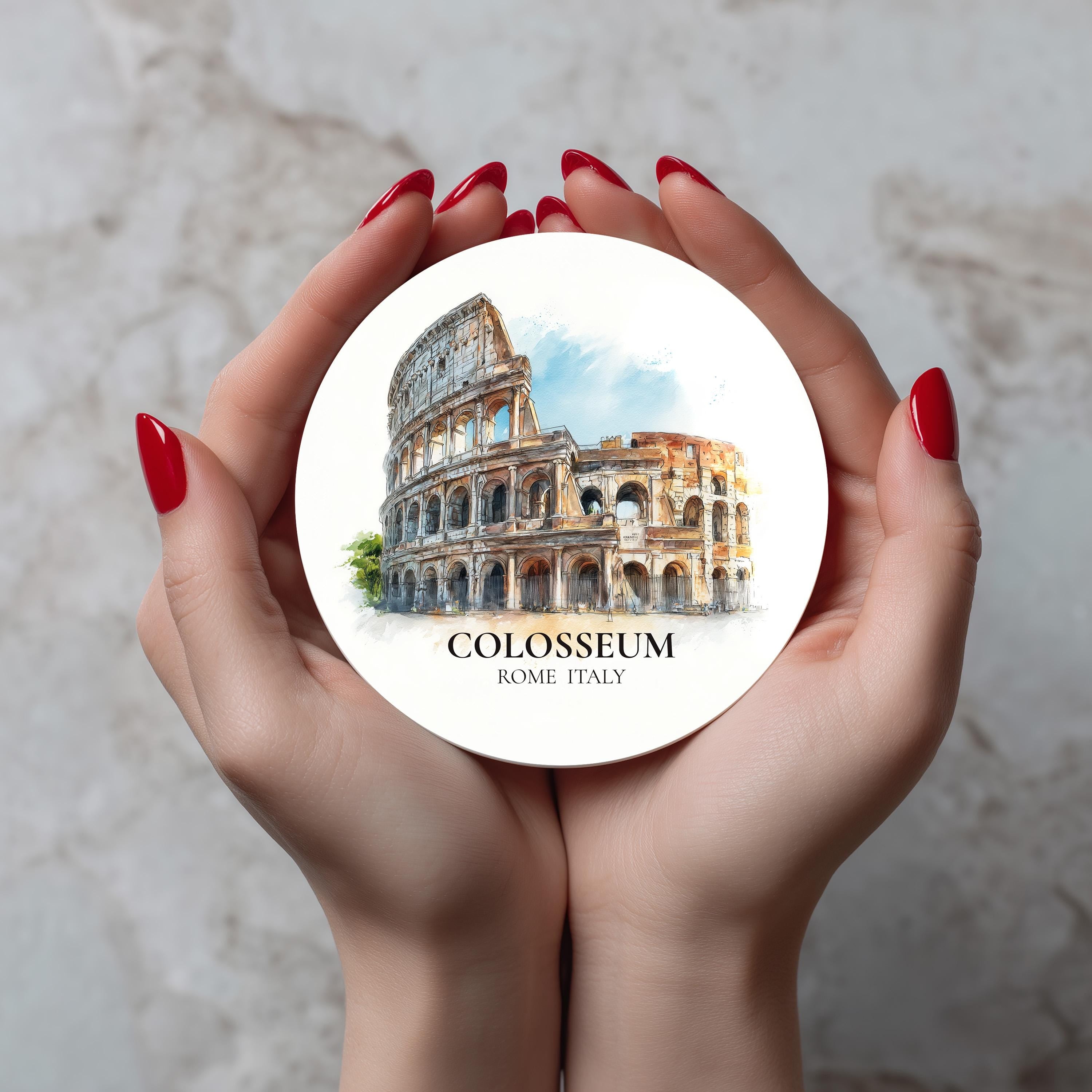 Colosseum Italy2 Coaster, Watercolor Personalized Painting, Travel Gift Souvenir, Home Decor, Ceramic Set