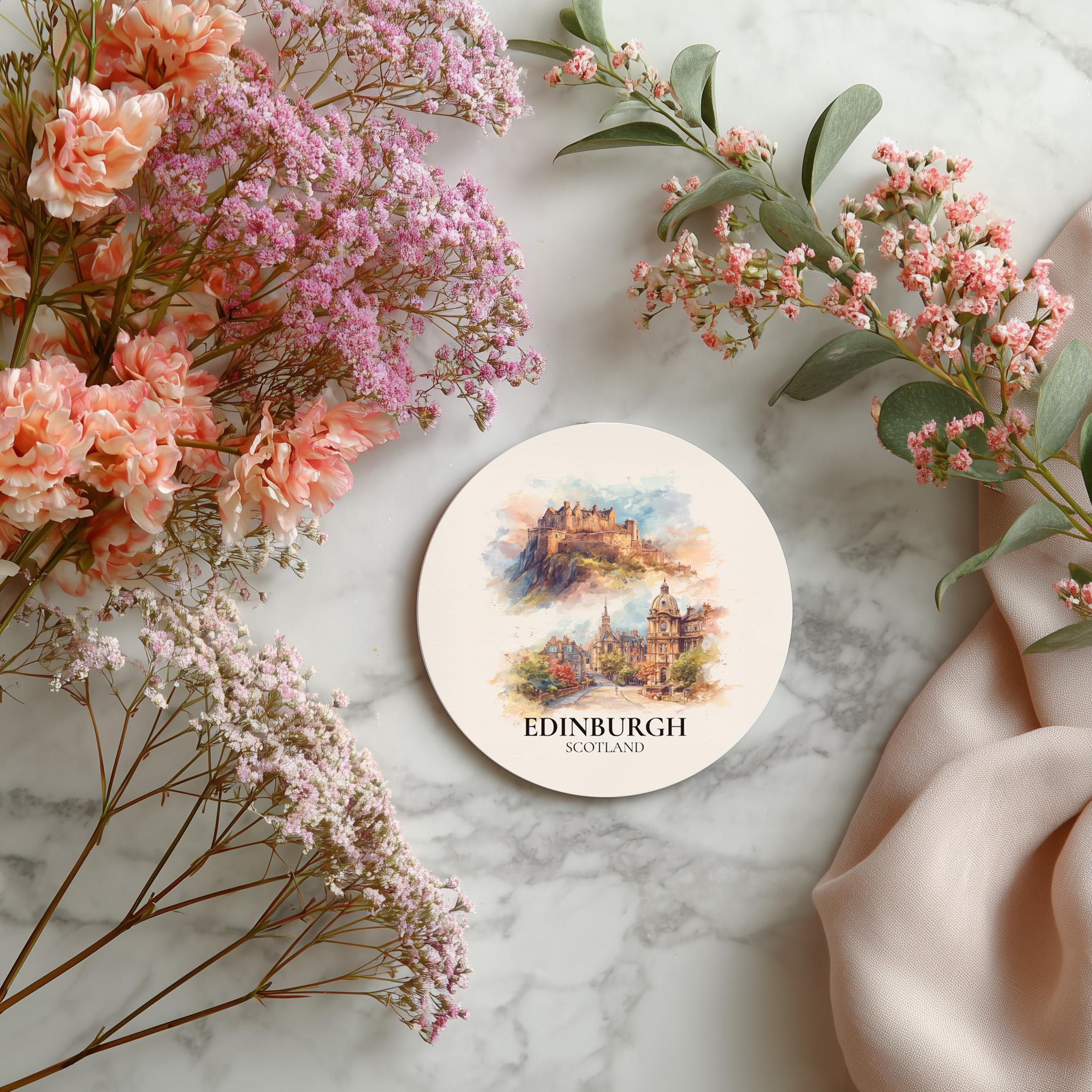 Edinburgh Scotland3 Coaster, Watercolor Personalized Painting, Travel Gift Souvenir, Home Decor, Ceramic Set