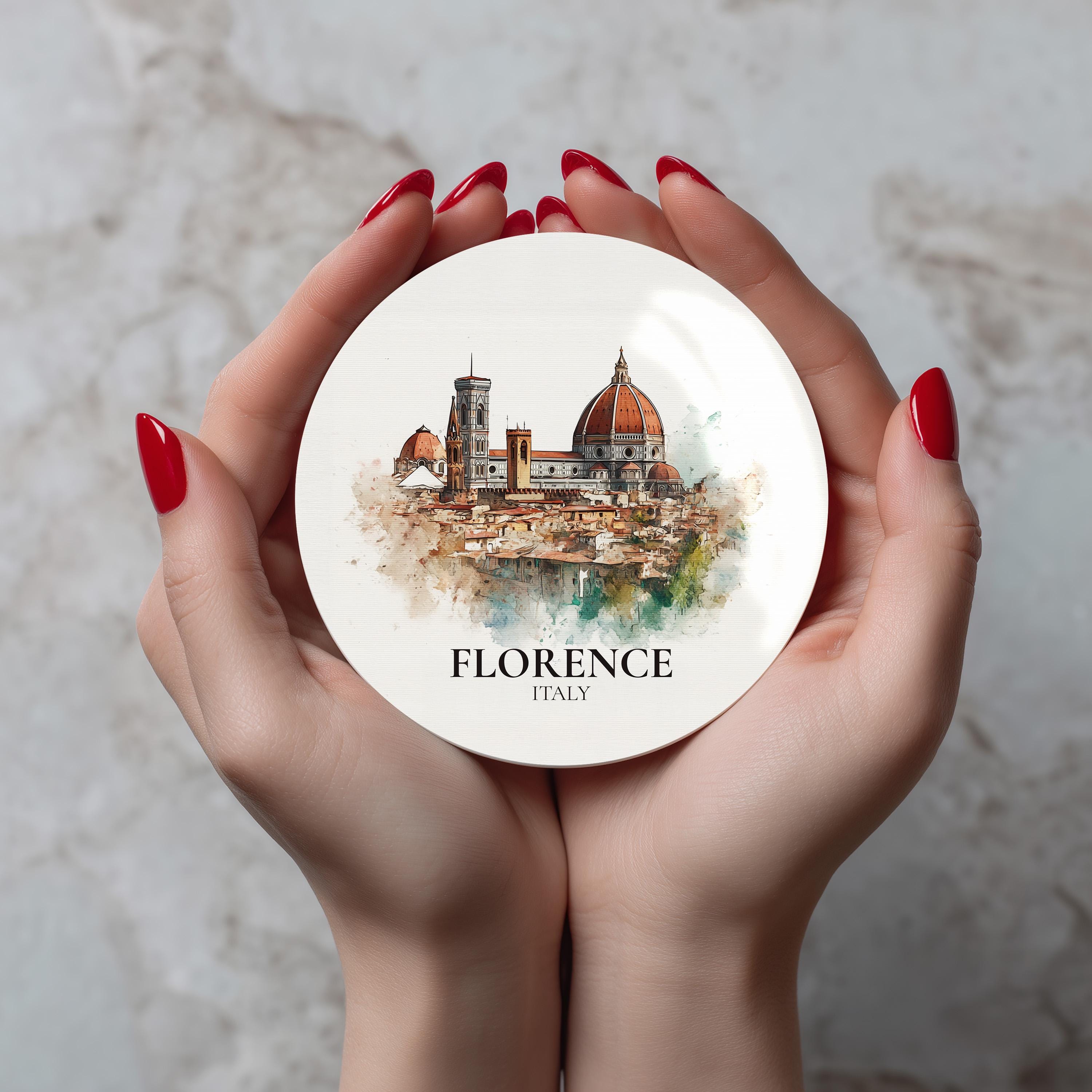 Florence Italy Coaster, Watercolor Personalized Painting, Travel Gift Souvenir, Home Decor, Ceramic Set