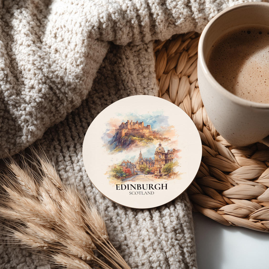 Edinburgh Scotland3 Coaster, Watercolor Personalized Painting, Travel Gift Souvenir, Home Decor, Ceramic Set