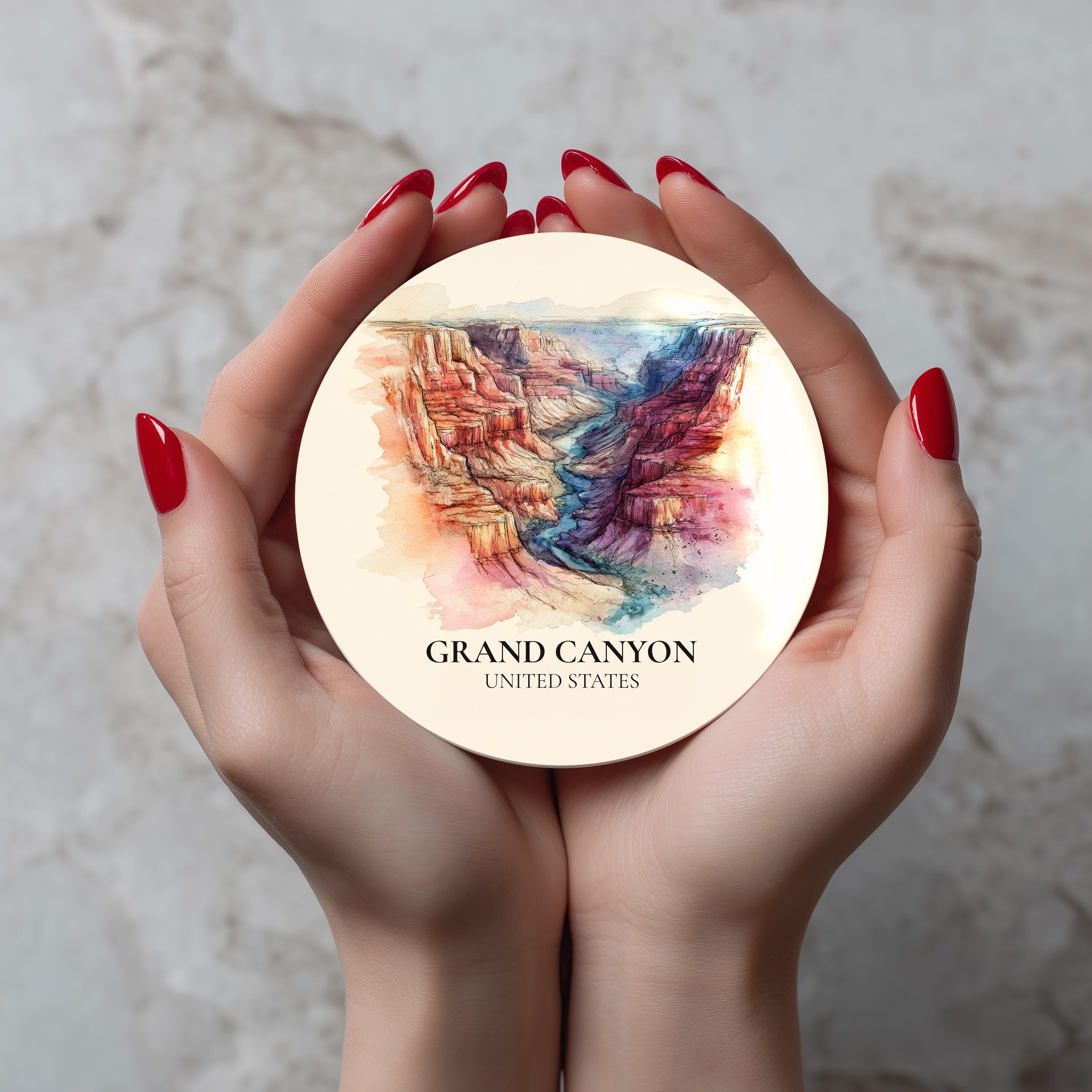 Grand Canyon United States Coaster, Watercolor Personalized Painting, Travel Gift Souvenir, Home Decor, Ceramic Set