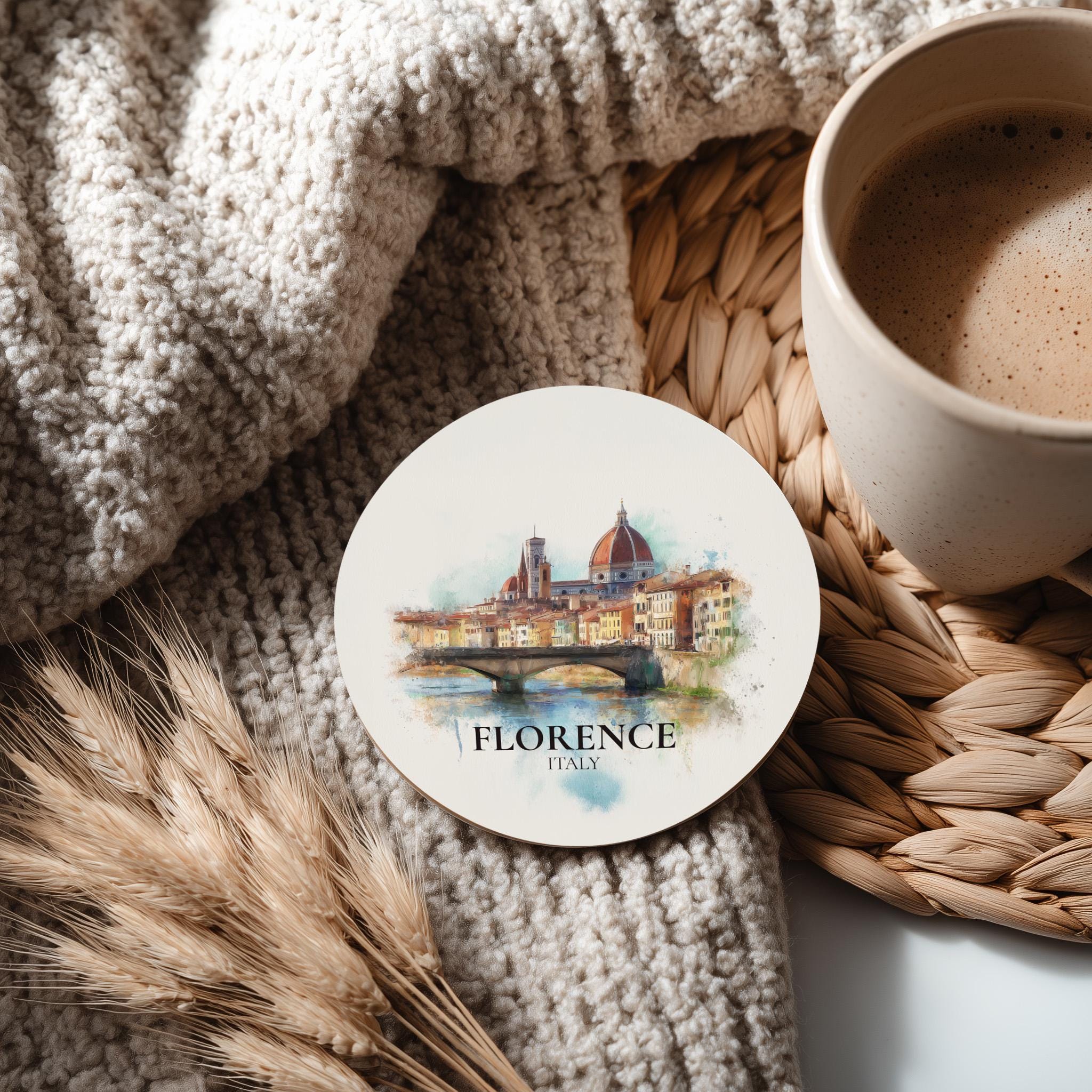 Florence Italy2 Coaster, Watercolor Personalized Painting, Travel Gift Souvenir, Home Decor, Ceramic Set