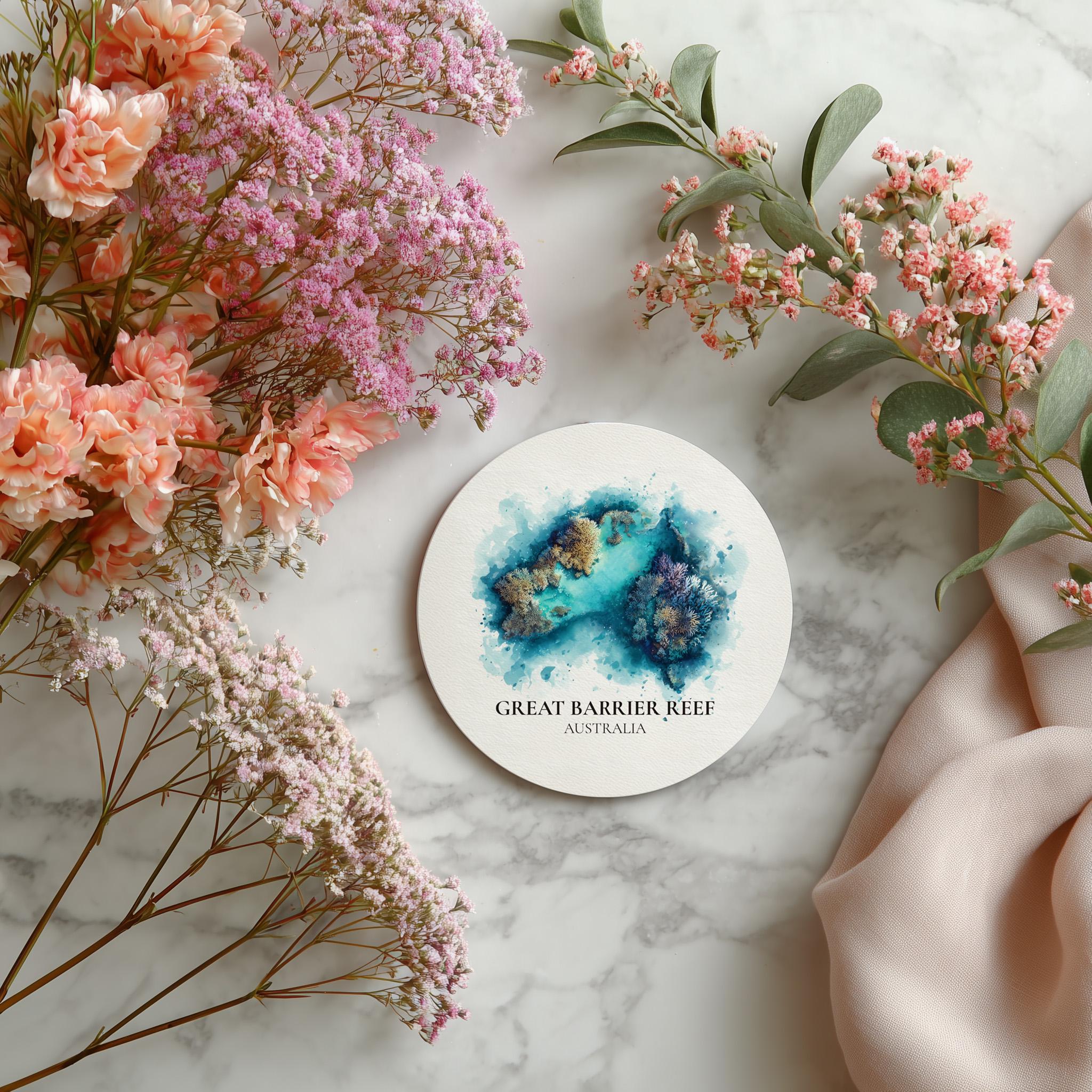 Great Barrier Reef Australia Coaster, Watercolor Personalized Painting, Travel Gift Souvenir, Home Decor, Ceramic Set