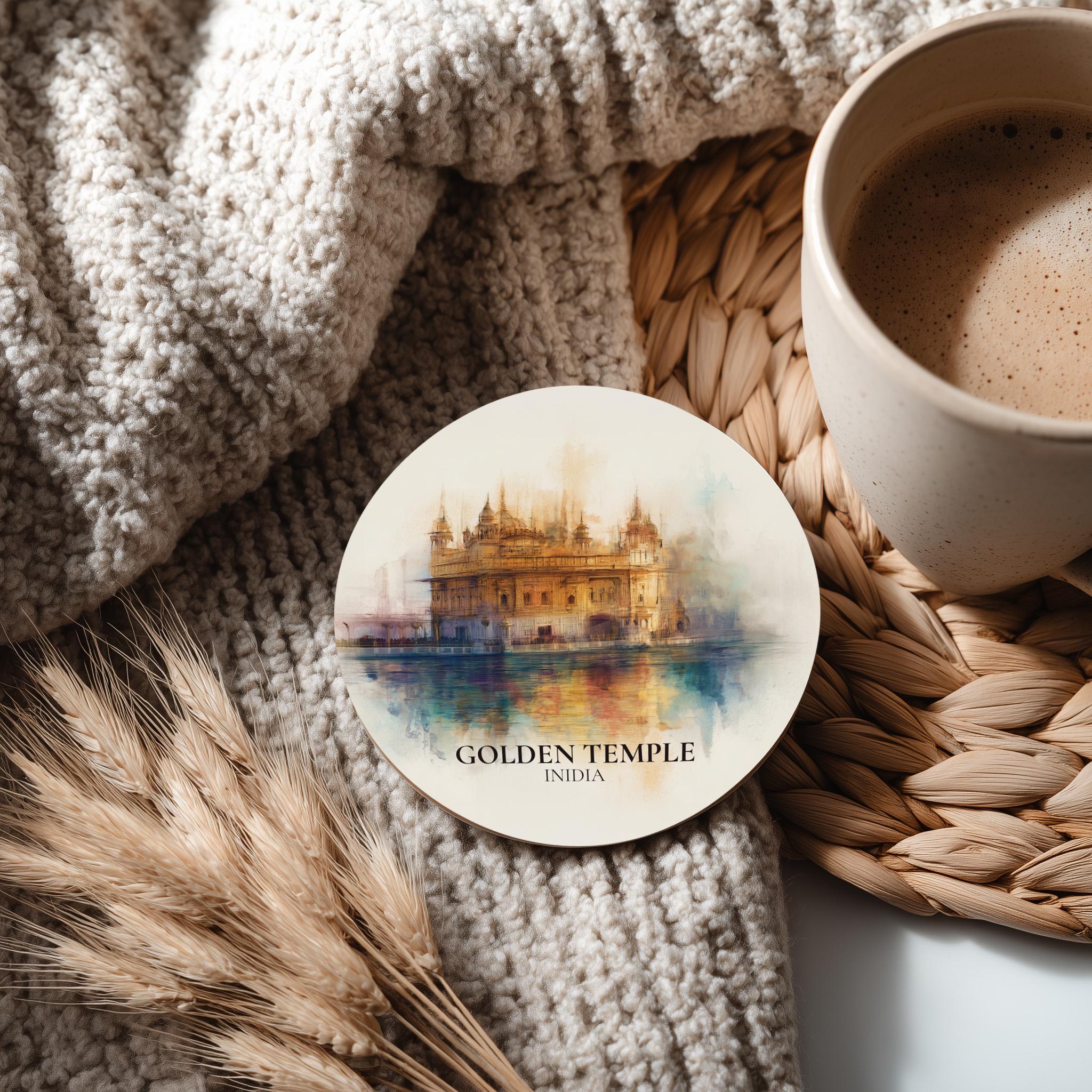 Golden Temple India Coaster, Watercolor Personalized Painting, Travel Gift Souvenir, Home Decor, Ceramic Set