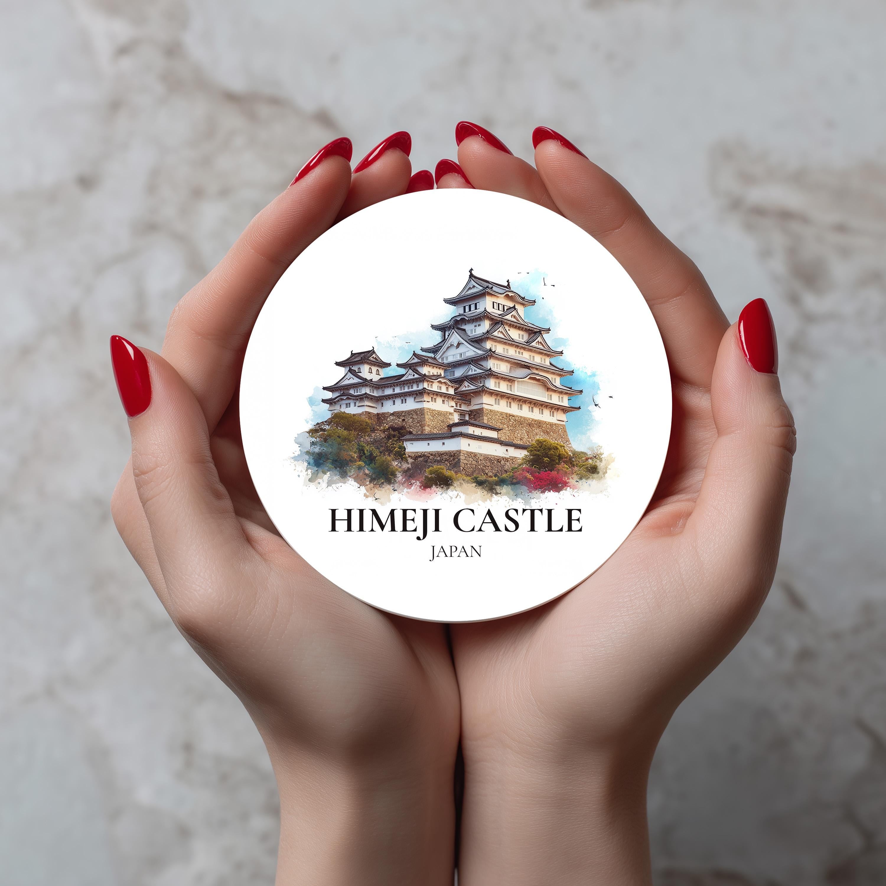 Himeji Castle Japan2 Coaster, Watercolor Personalized Painting, Travel Gift Souvenir, Home Decor, Ceramic Set