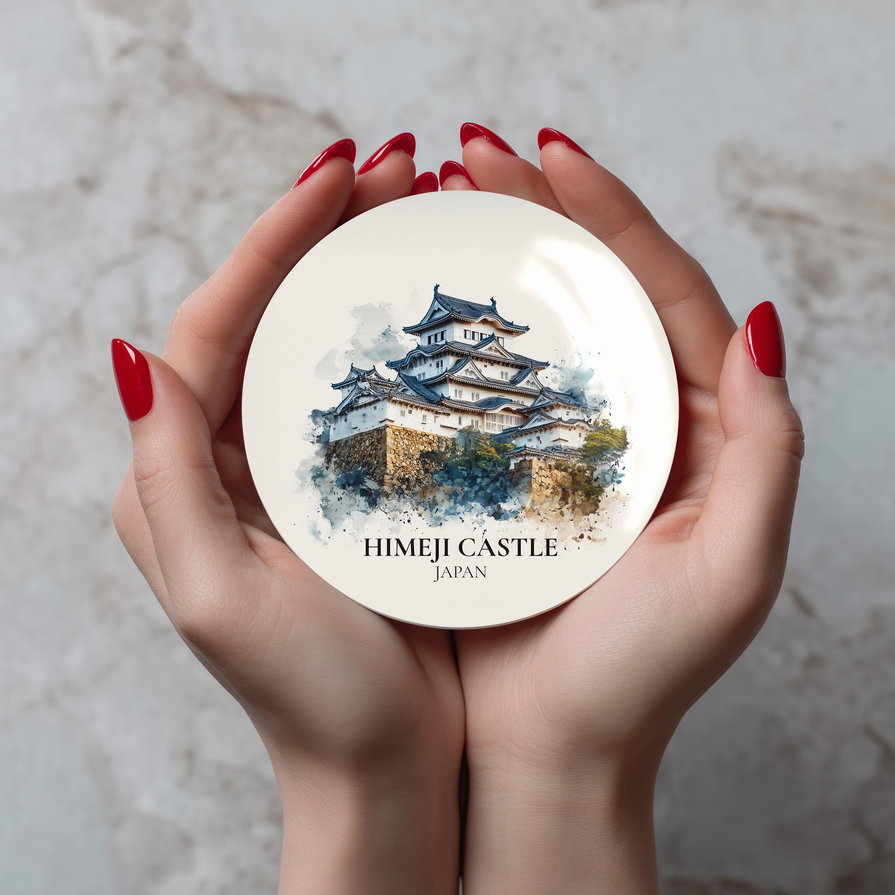 Himeji Castle Japan Coaster, Watercolor Personalized Painting, Travel Gift Souvenir, Home Decor, Ceramic Set