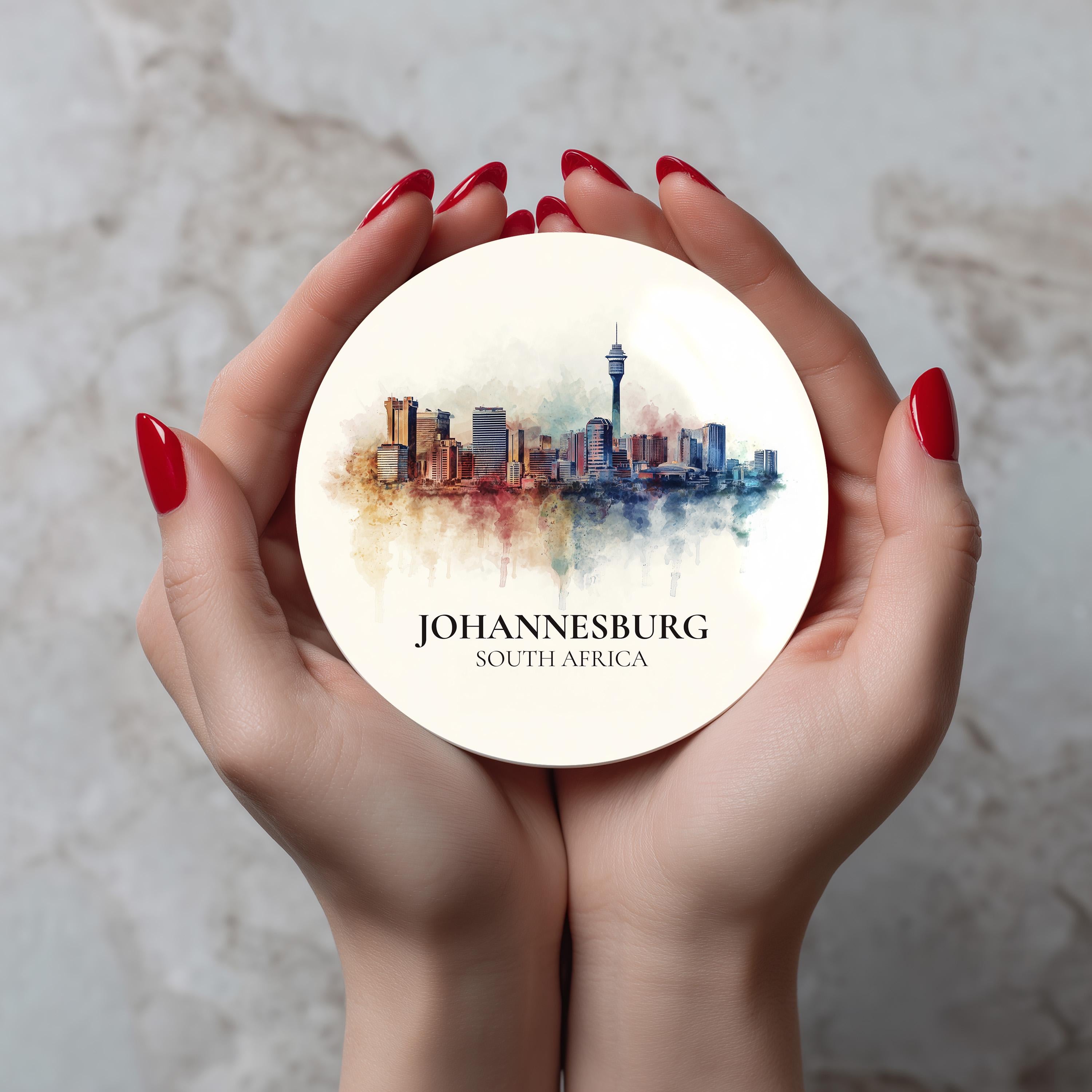 Johannesburg South Africa Coaster, Watercolor Personalized Painting, Travel Gift Souvenir, Home Decor, Ceramic Set