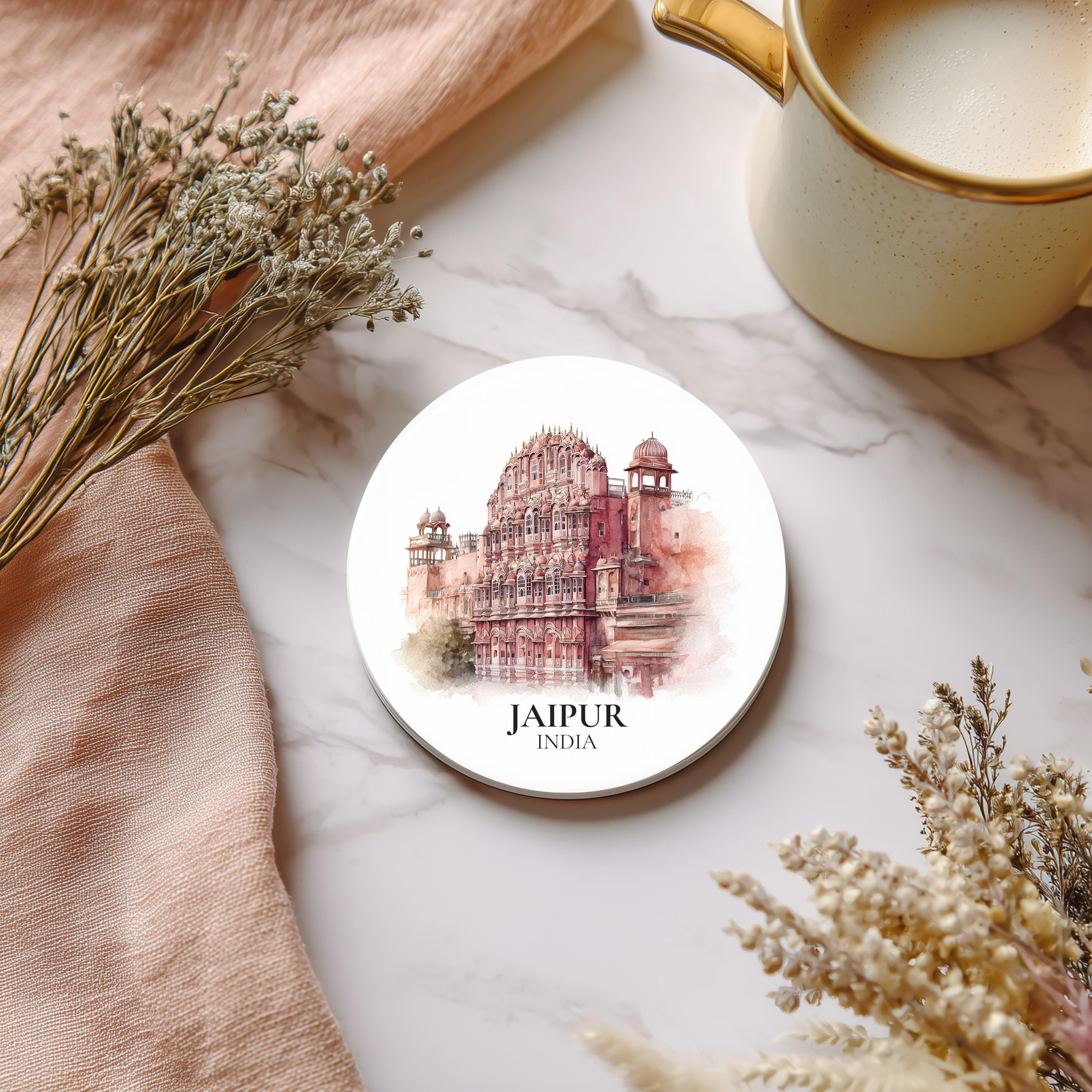 Jaipur India Coaster, Watercolor Personalized Painting, Travel Gift Souvenir, Home Decor, Ceramic Set