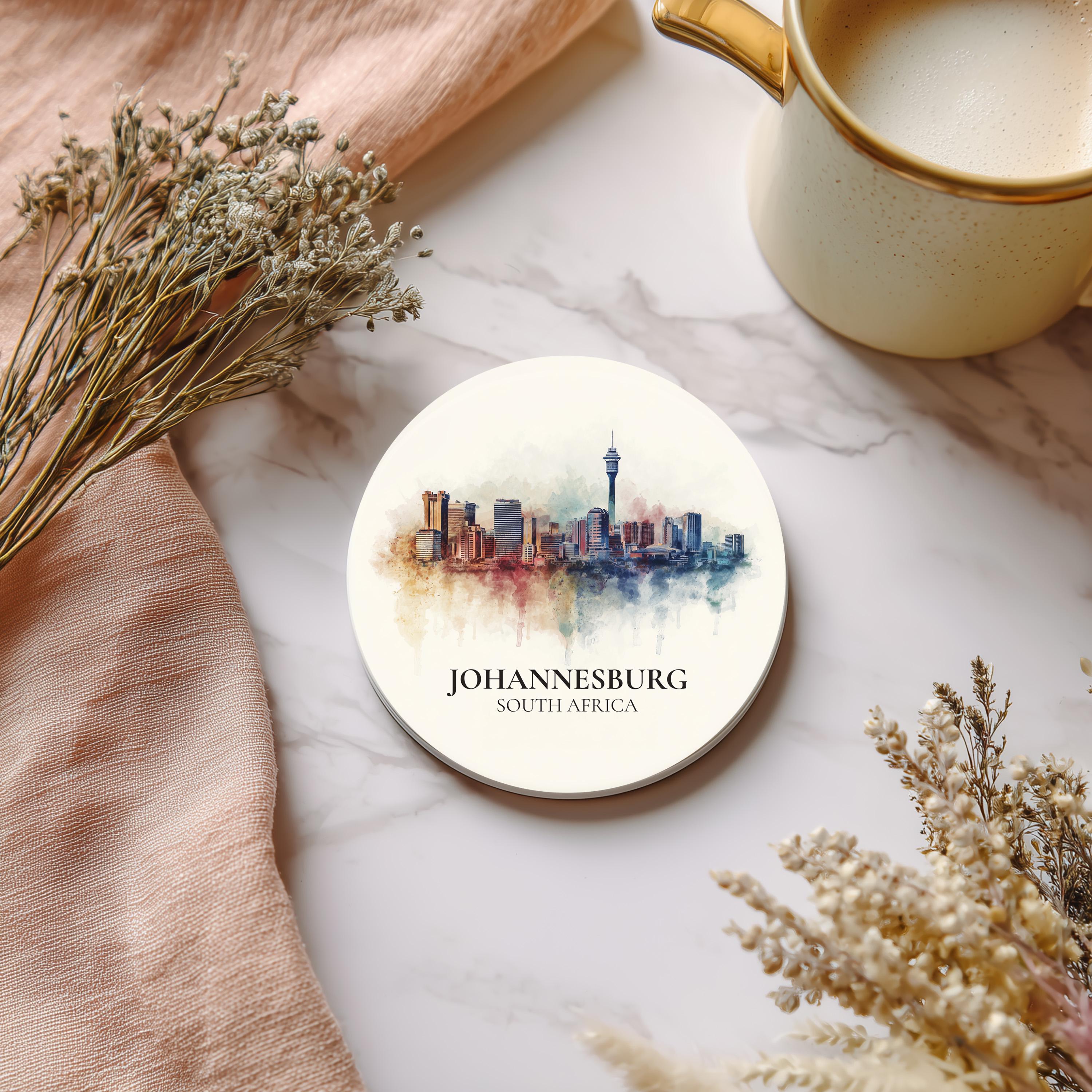 Johannesburg South Africa Coaster, Watercolor Personalized Painting, Travel Gift Souvenir, Home Decor, Ceramic Set