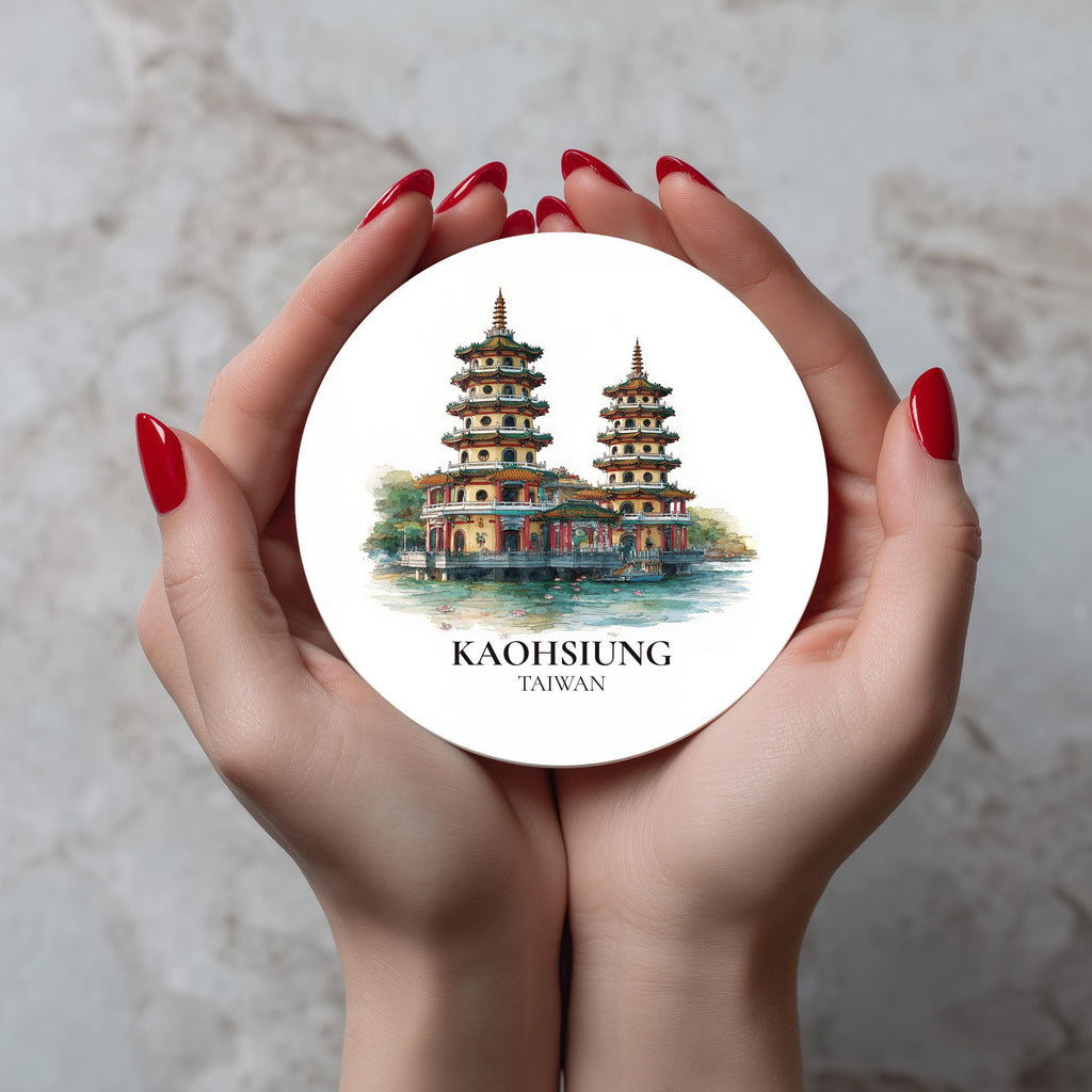 Kaohsiung Taiwan Coaster, Watercolor Personalized Painting, Travel Gift Souvenir, Home Decor, Ceramic Set