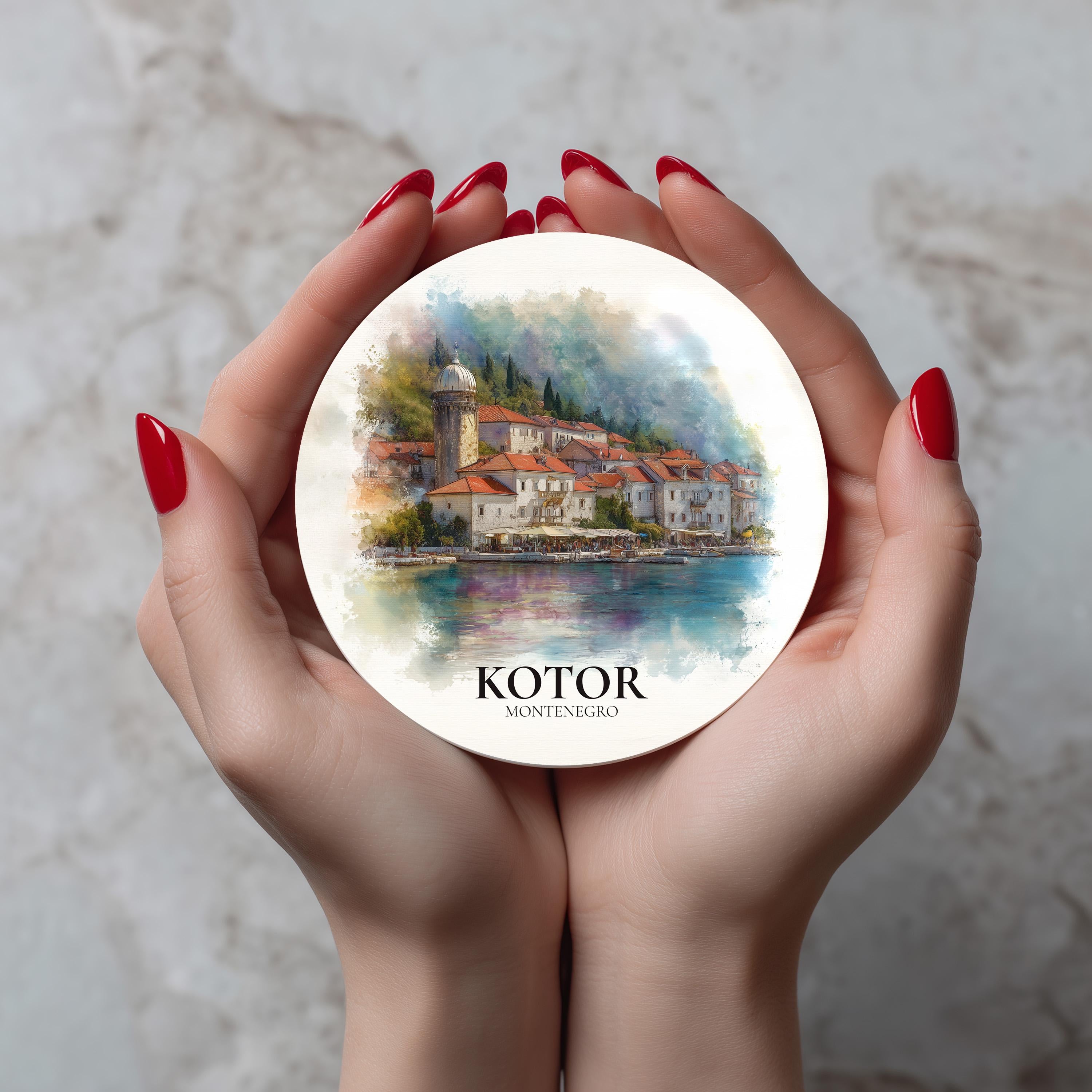 Kotor Montenegro Coaster, Watercolor Personalized Painting, Travel Gift Souvenir, Home Decor, Ceramic Set