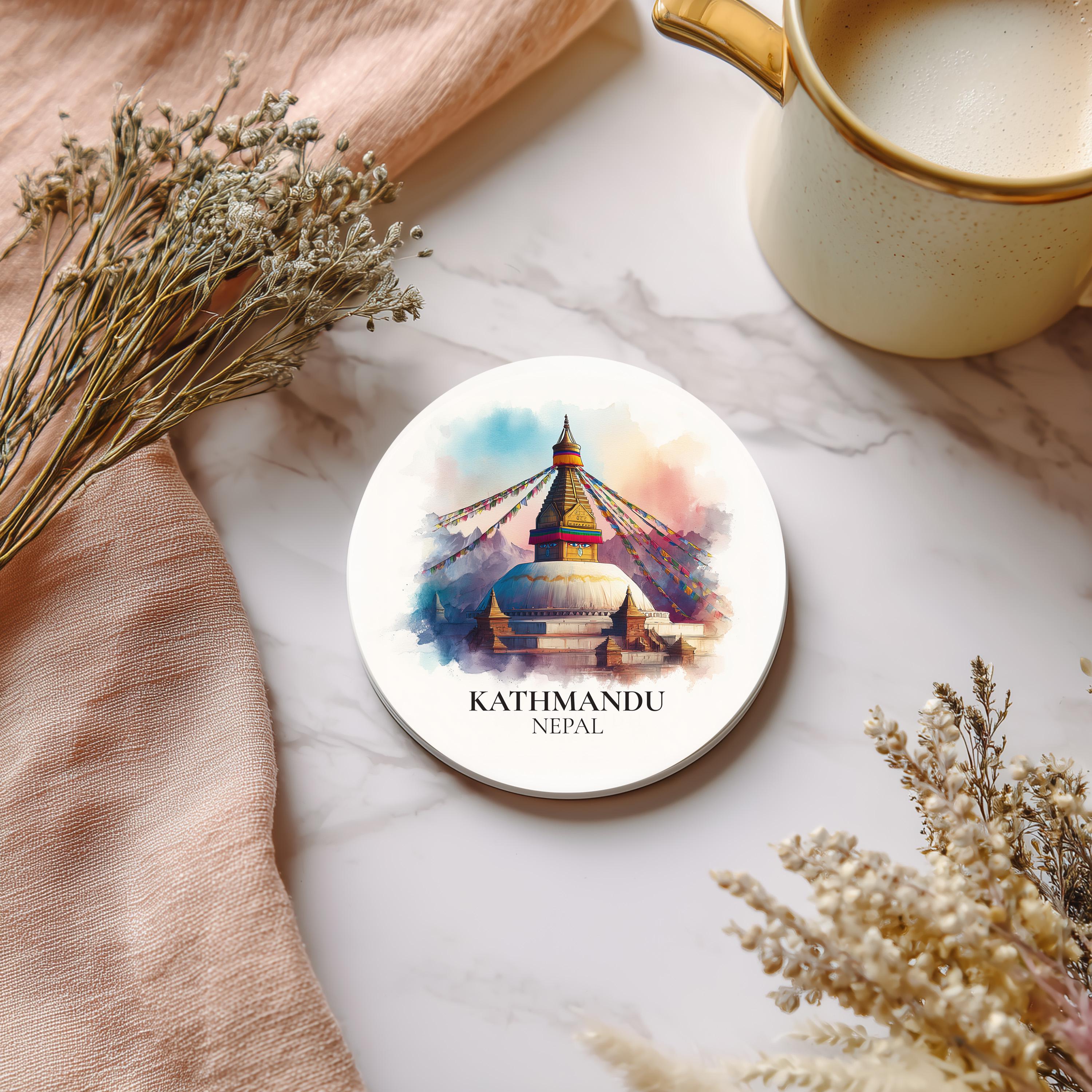 Kathmandu Nepal Coaster, Watercolor Personalized Painting, Travel Gift Souvenir, Home Decor, Ceramic Set