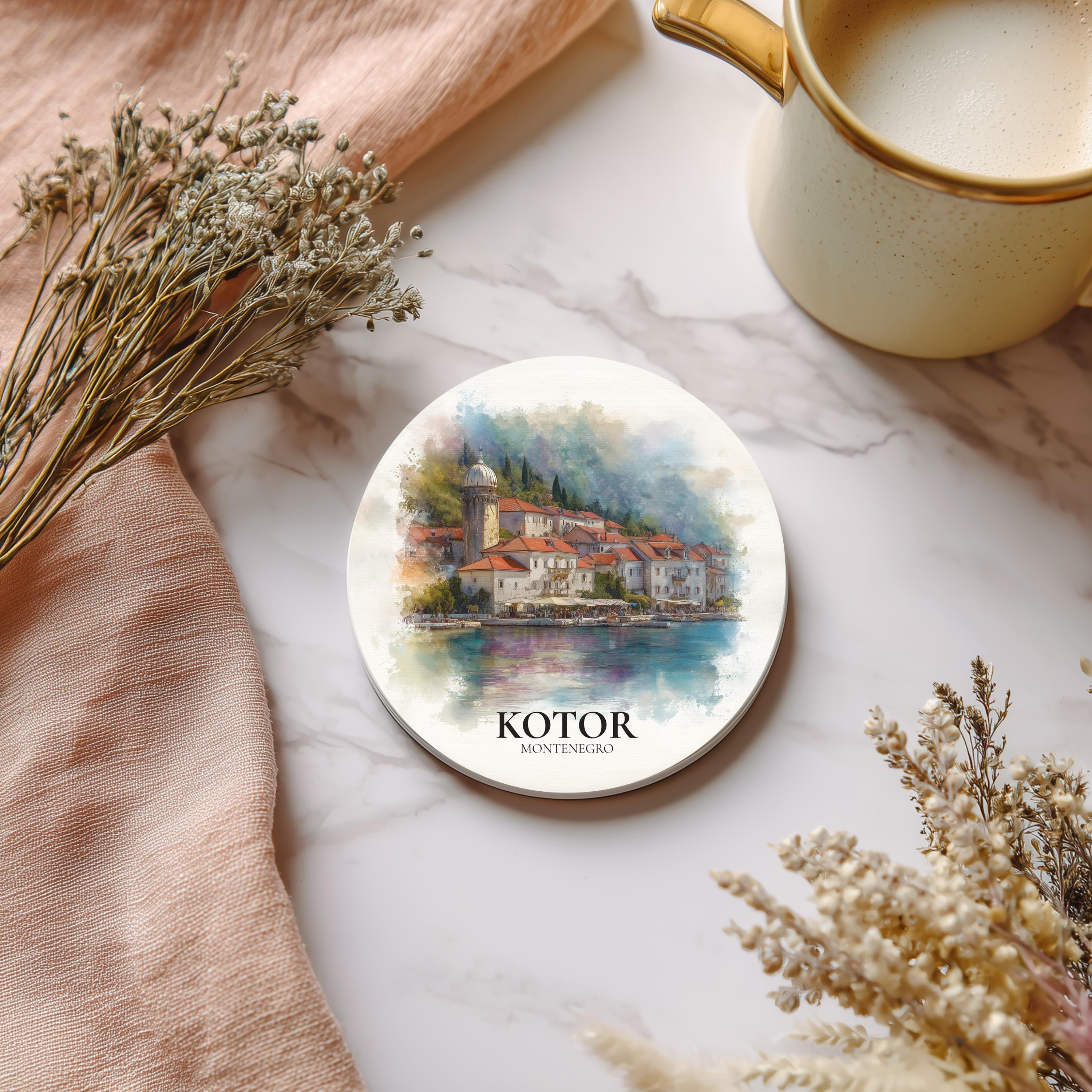 Kotor Montenegro Coaster, Watercolor Personalized Painting, Travel Gift Souvenir, Home Decor, Ceramic Set