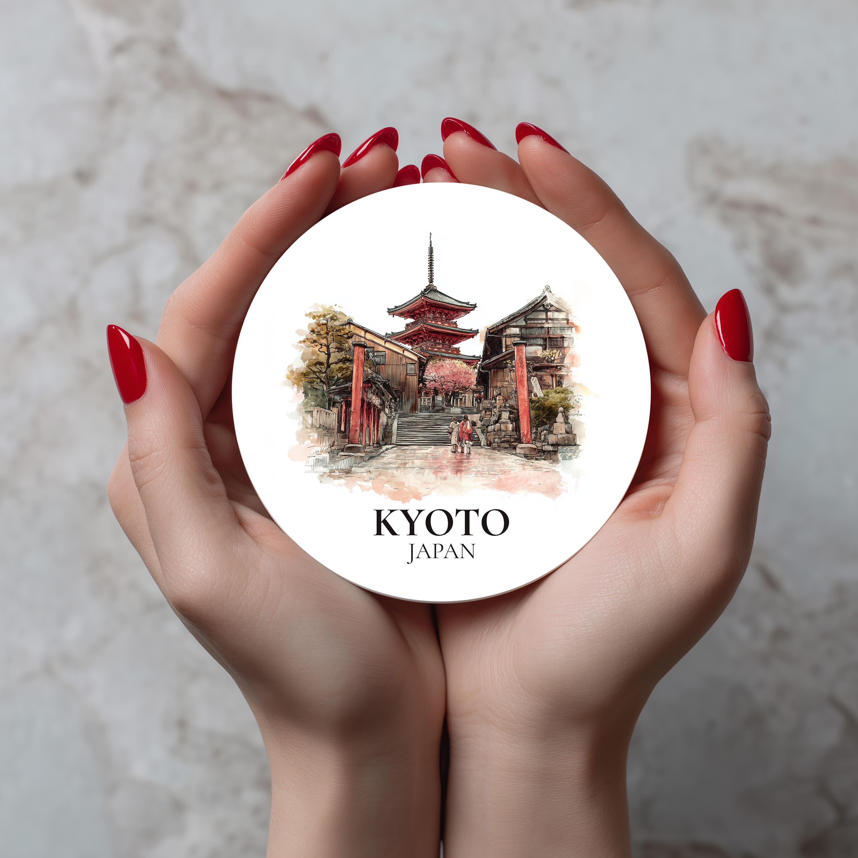 Kyoto Japan Coaster, Watercolor Personalized Painting, Travel Gift Souvenir, Home Decor, Ceramic Set