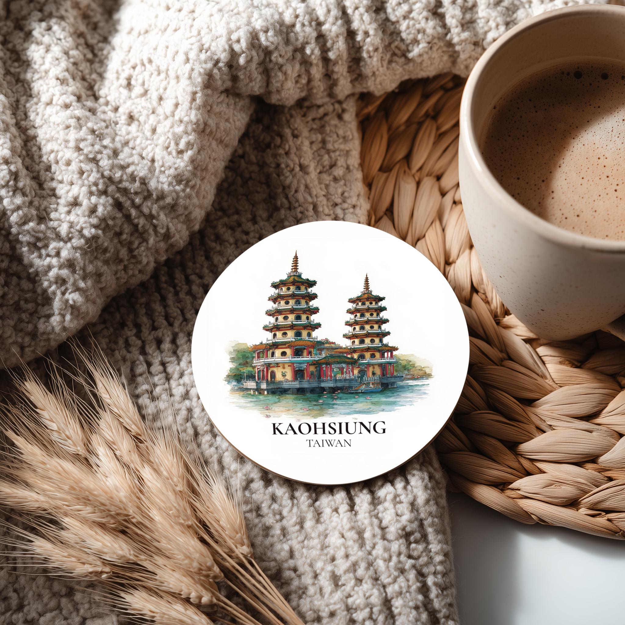 Kaohsiung Taiwan Coaster, Watercolor Personalized Painting, Travel Gift Souvenir, Home Decor, Ceramic Set