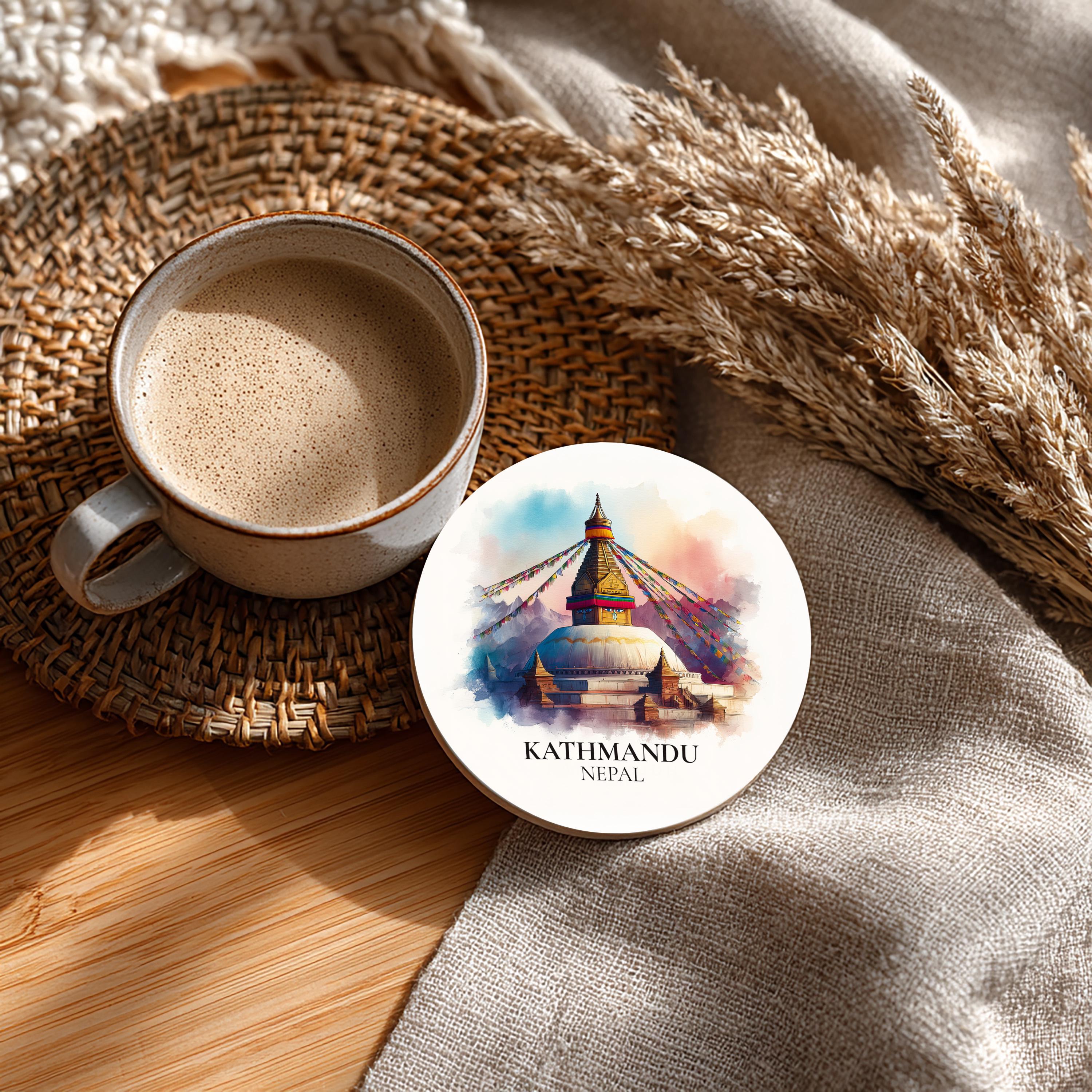 Kathmandu Nepal Coaster, Watercolor Personalized Painting, Travel Gift Souvenir, Home Decor, Ceramic Set