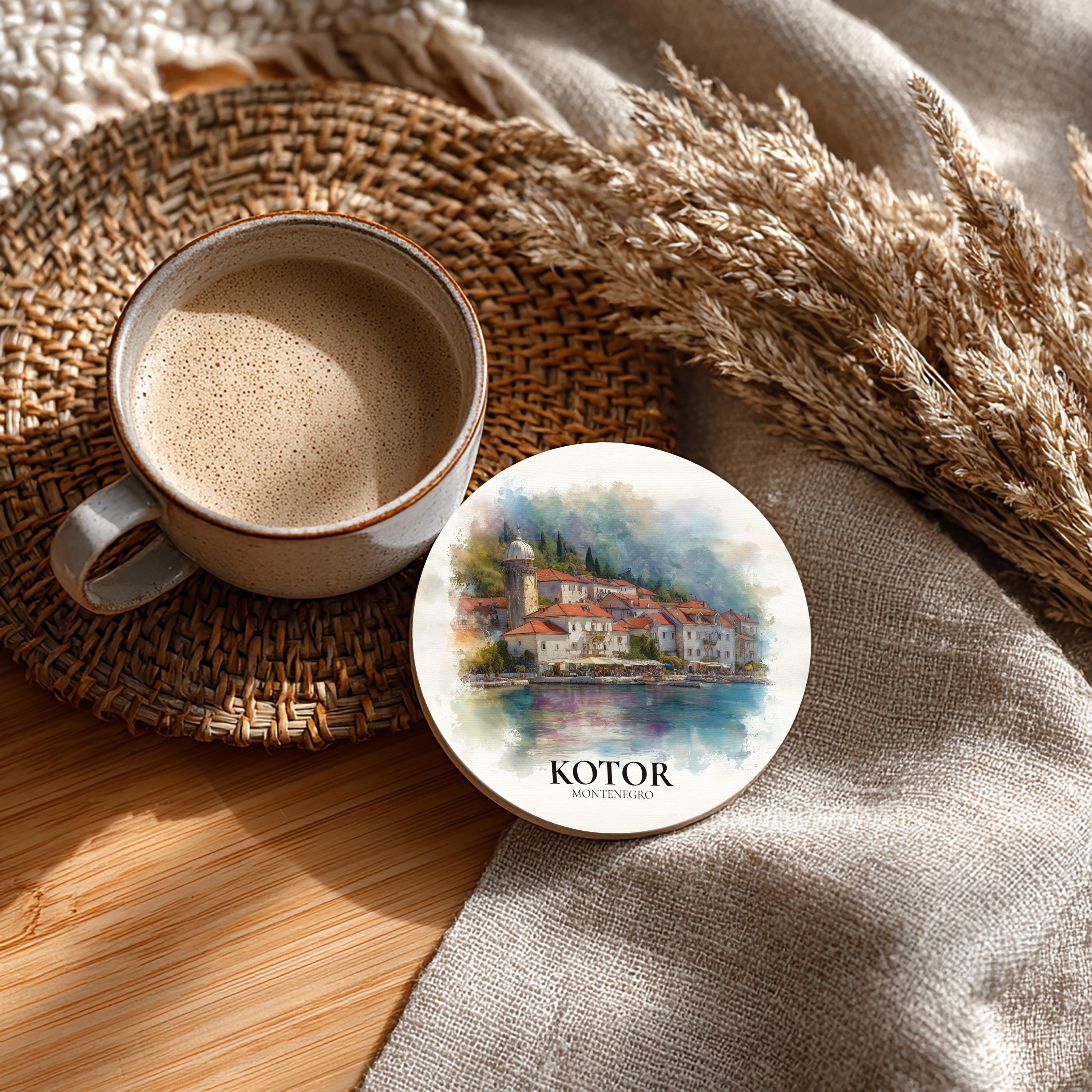 Kotor Montenegro Coaster, Watercolor Personalized Painting, Travel Gift Souvenir, Home Decor, Ceramic Set