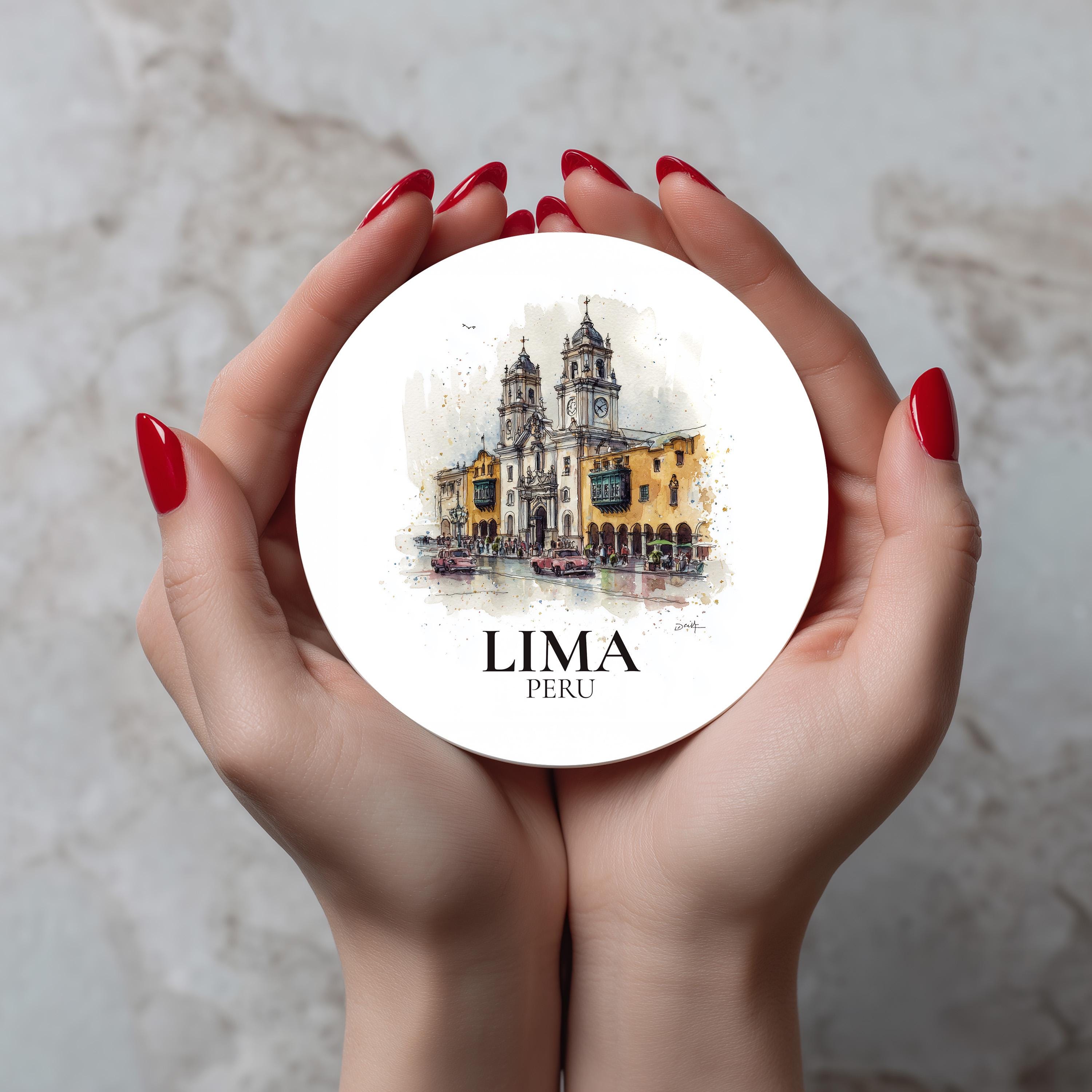 Lima Peru Coaster, Watercolor Personalized Painting, Travel Gift Souvenir, Home Decor, Ceramic Set