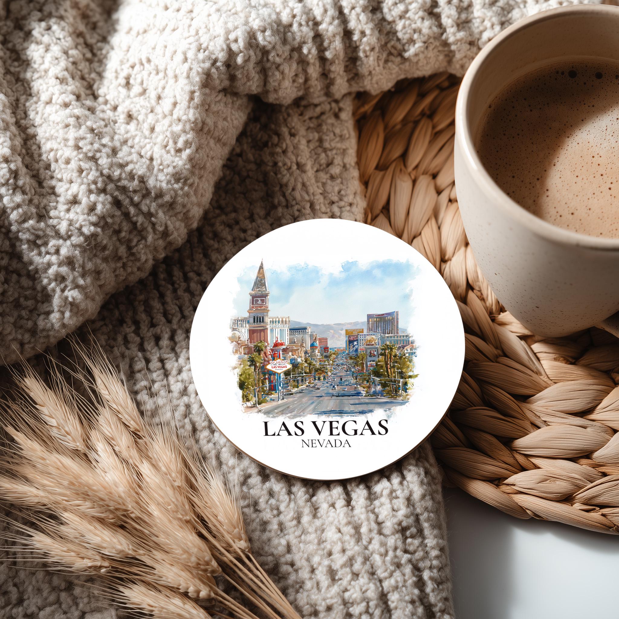 Las Vegas Nevada Coaster, Watercolor Personalized Painting, Travel Gift Souvenir, Home Decor, Ceramic Set