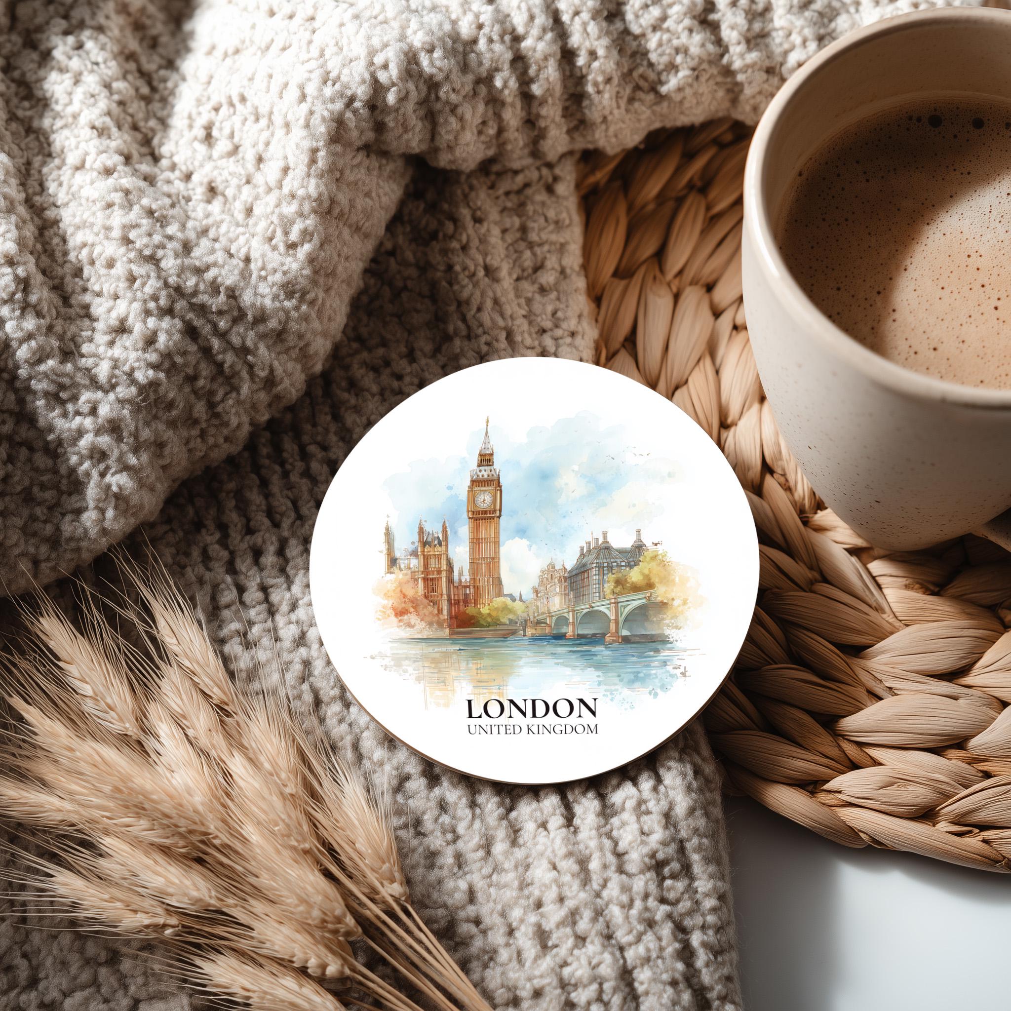 London United Kingdom Coaster, Watercolor Personalized Painting, Travel Gift Souvenir, Home Decor, Ceramic Set