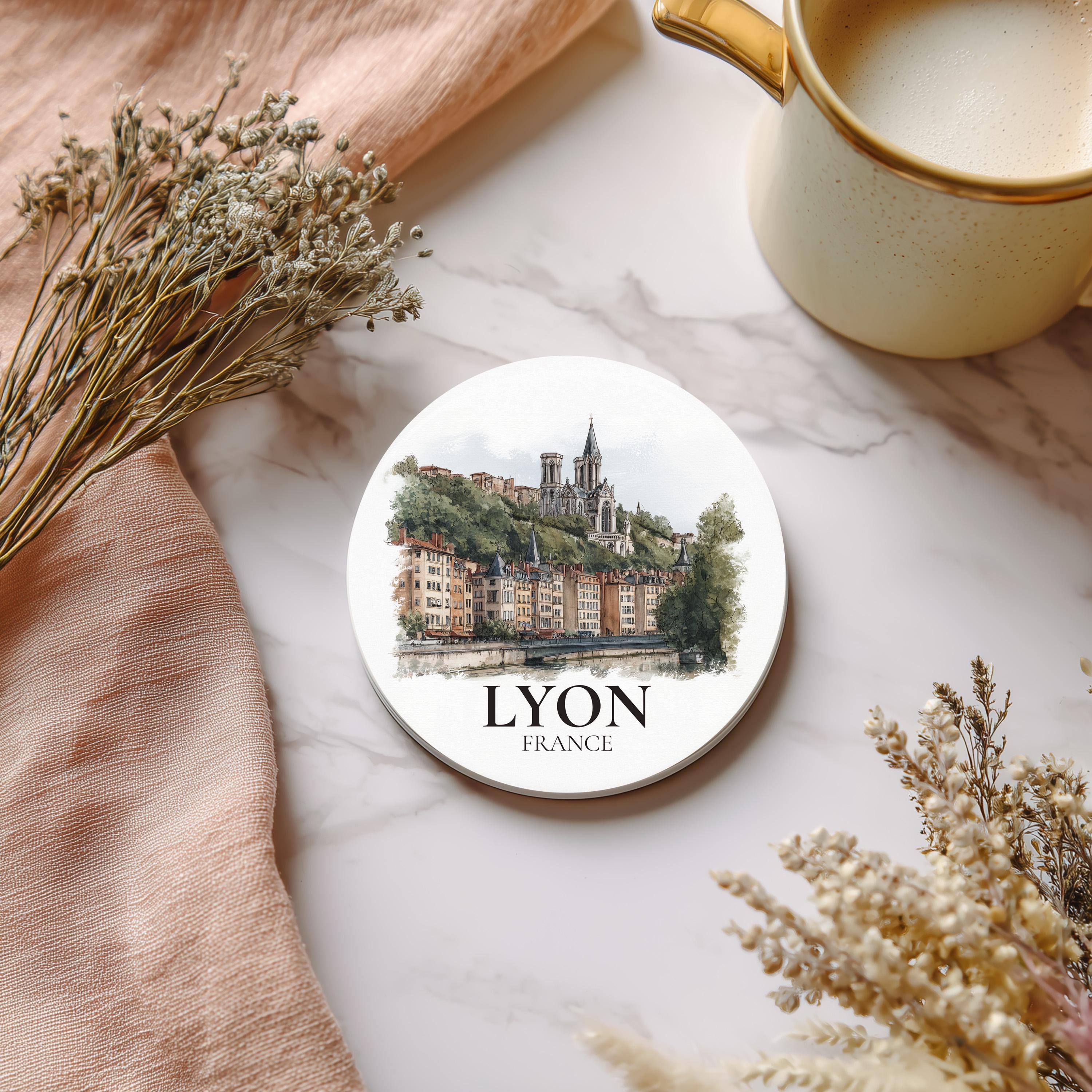 Lyon France Coaster, Watercolor Personalized Painting, Travel Gift Souvenir, Home Decor, Ceramic Set