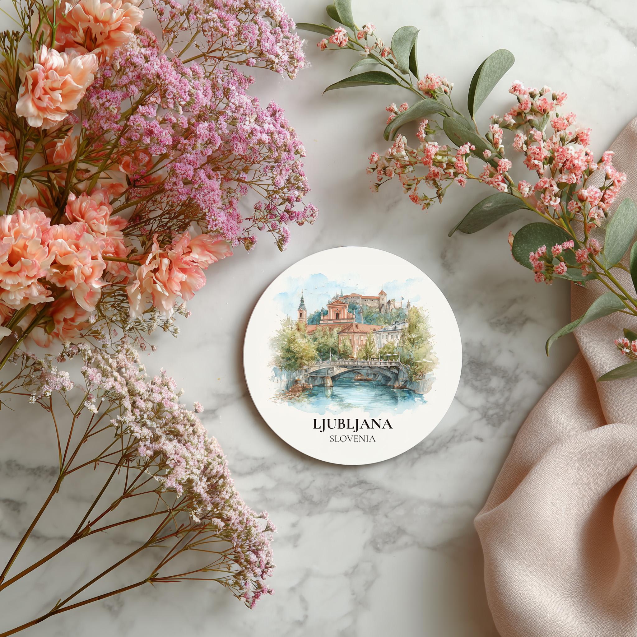 Ljubljana Slovenia Coaster, Watercolor Personalized Painting, Travel Gift Souvenir, Home Decor, Ceramic Set