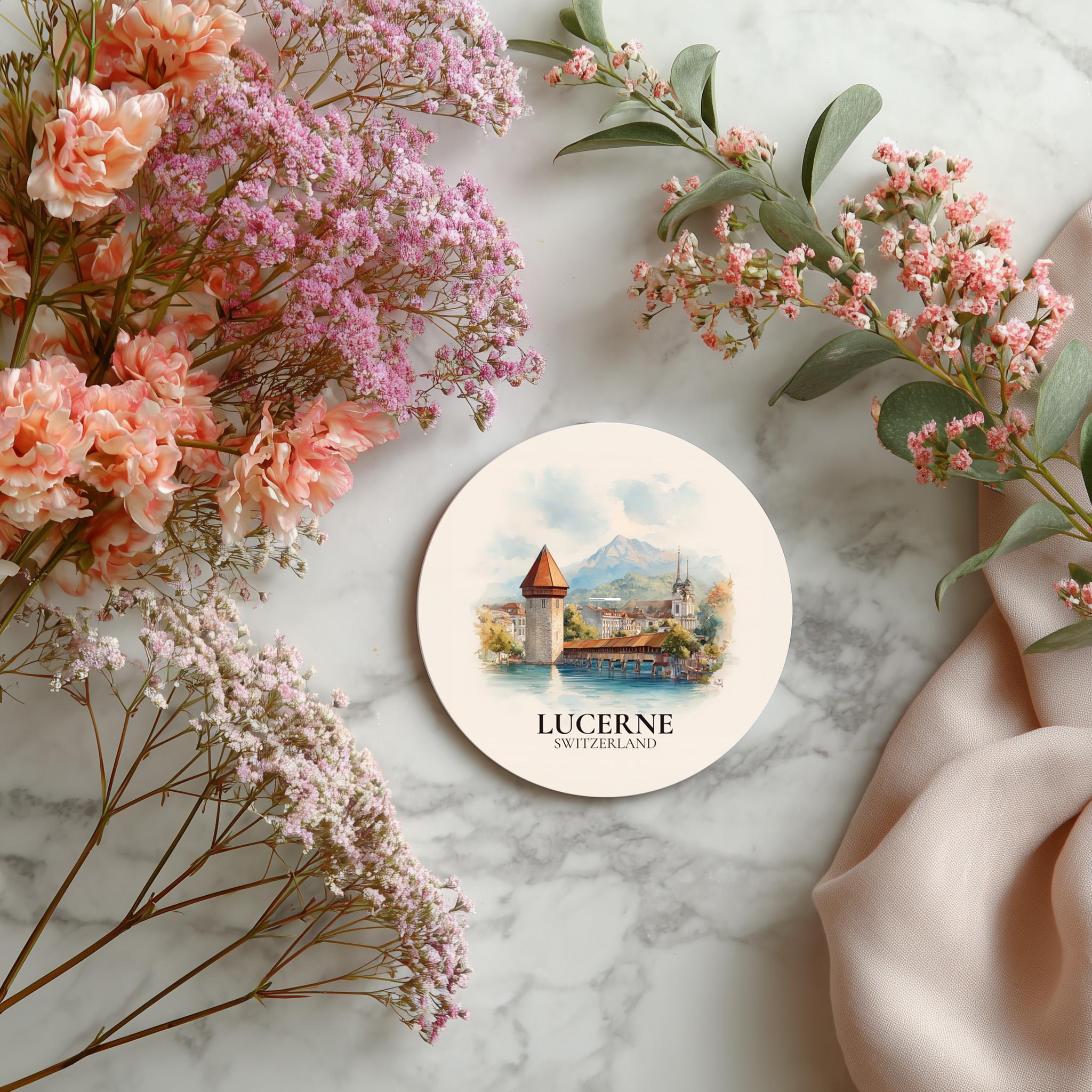 Lucerne Switzerland Coaster, Watercolor Personalized Painting, Travel Gift Souvenir, Home Decor, Ceramic Set