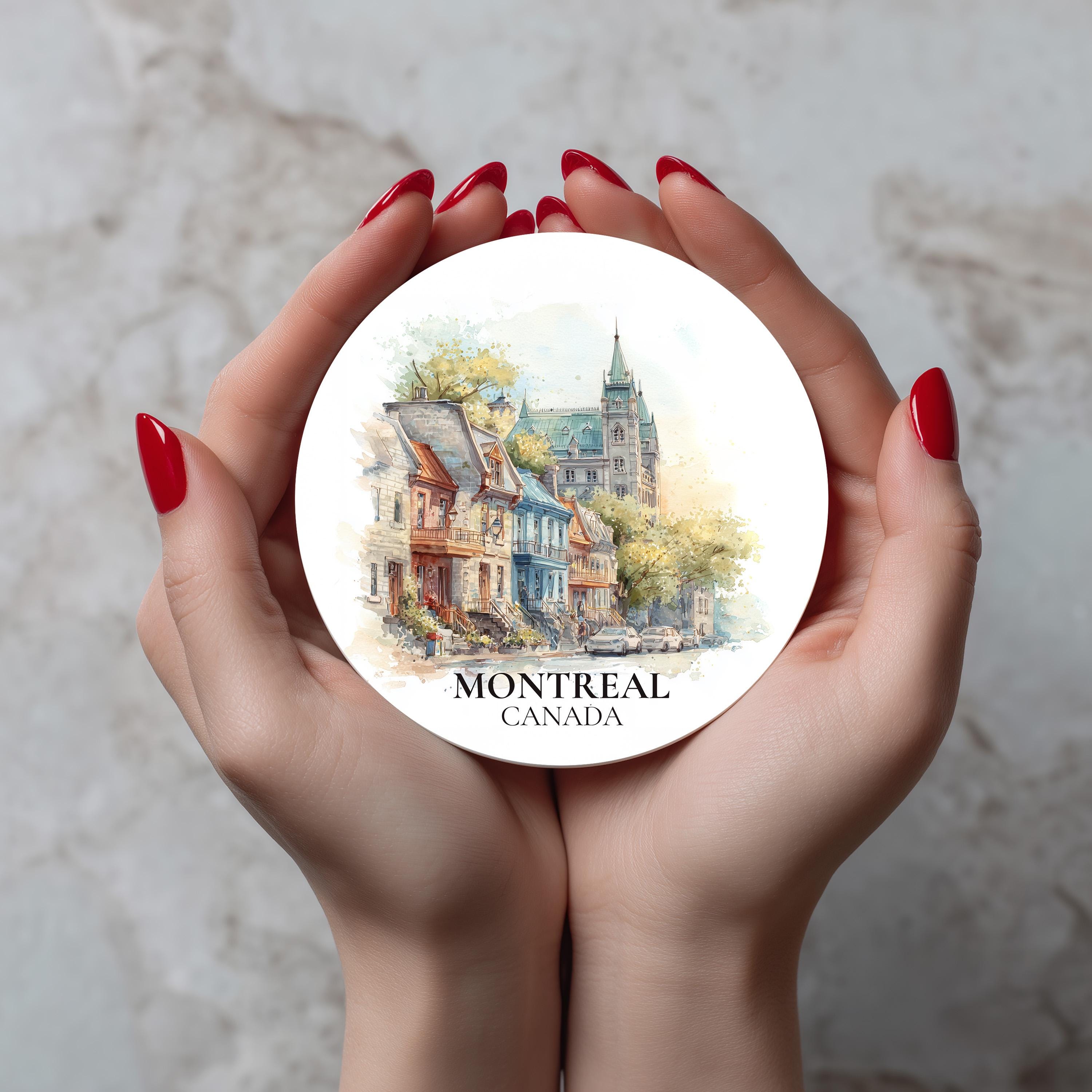 Montreal Quebec Coaster, Watercolor Personalized Painting, Travel Gift Souvenir, Home Decor, Ceramic Set