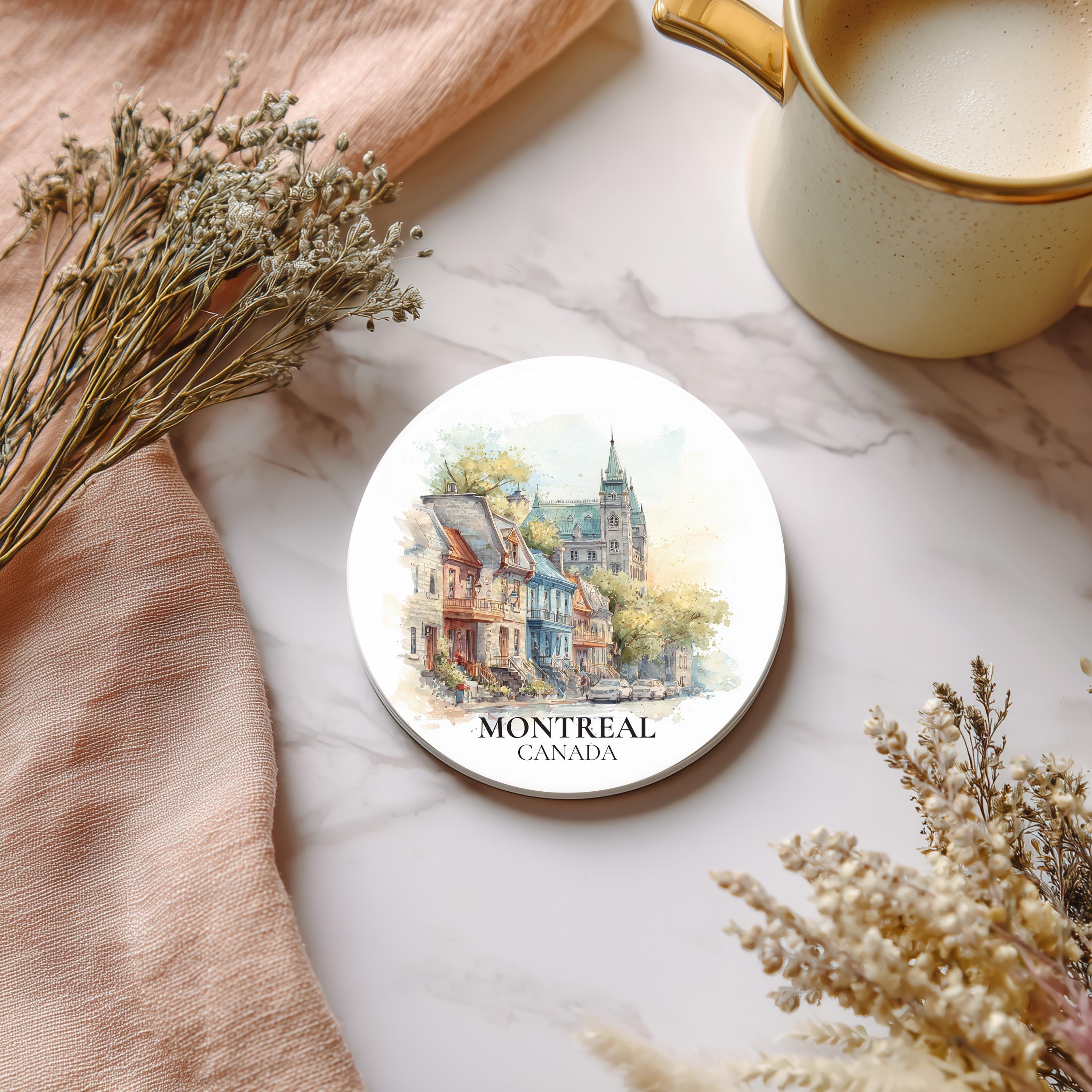 Montreal Quebec Coaster, Watercolor Personalized Painting, Travel Gift Souvenir, Home Decor, Ceramic Set