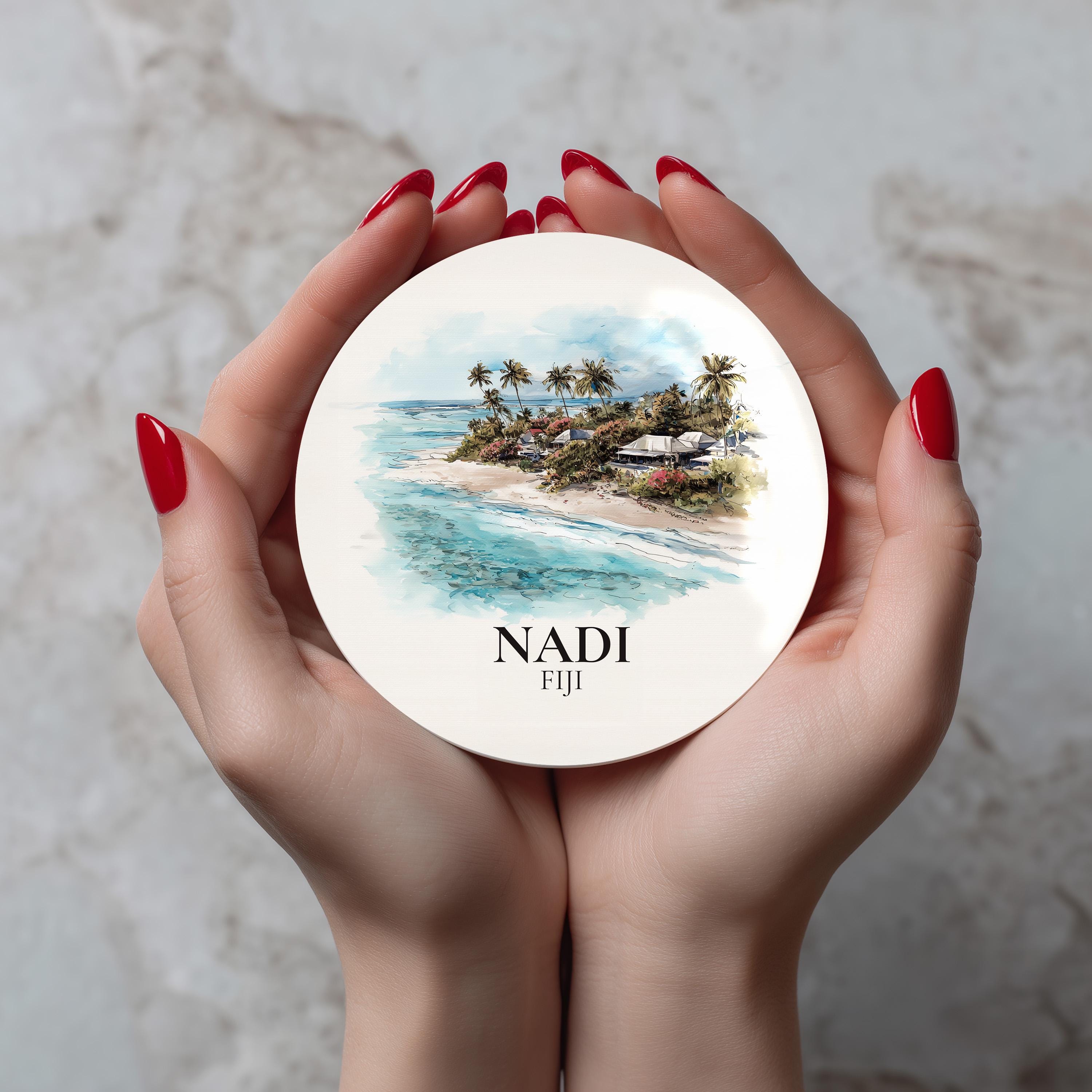 Nadi Fiji Coaster, Watercolor Personalized Painting, Travel Gift Souvenir, Home Decor, Ceramic Set