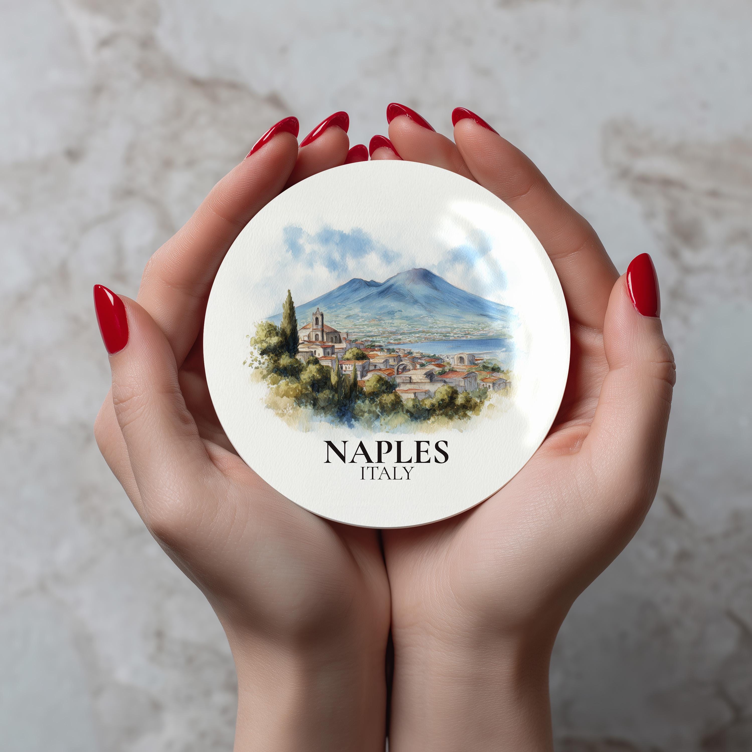 Naples Italy Coaster, Watercolor Personalized Painting, Travel Gift Souvenir, Home Decor, Ceramic Set