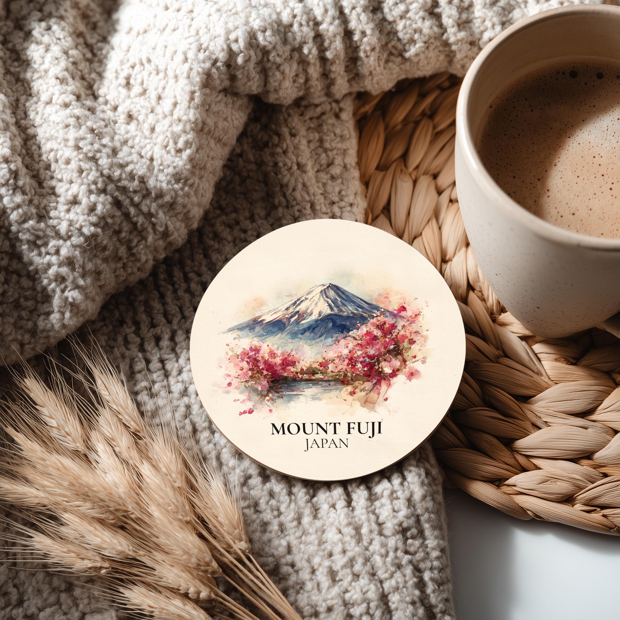 Mount Fuji Japan Coaster, Watercolor Personalized Painting, Travel Gift Souvenir, Home Decor, Ceramic Set