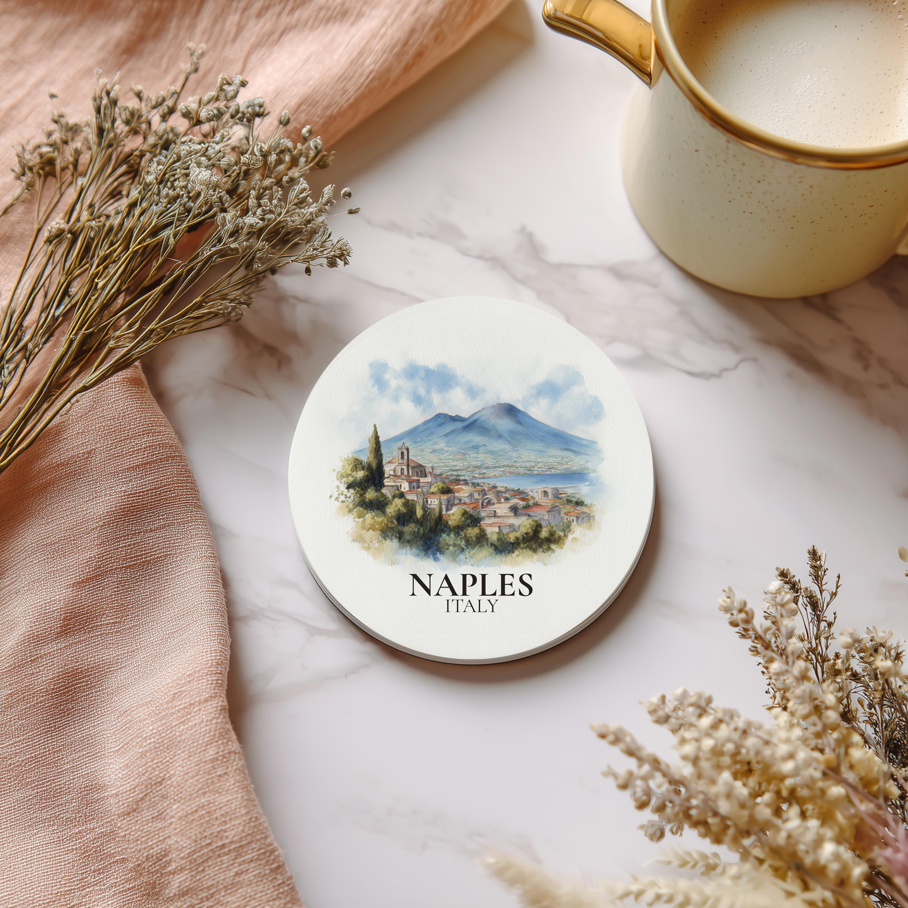 Naples Italy Coaster, Watercolor Personalized Painting, Travel Gift Souvenir, Home Decor, Ceramic Set