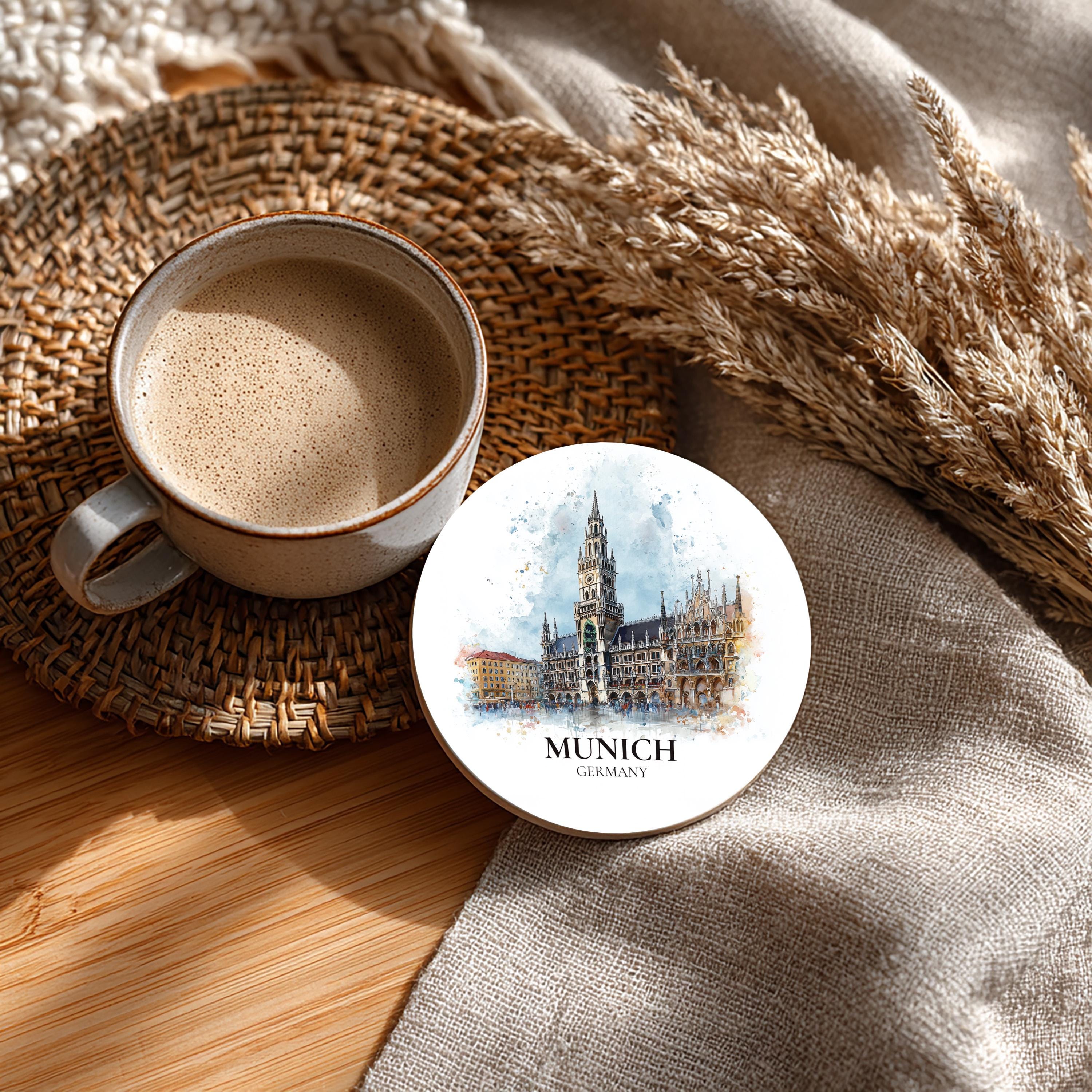 Munich Germany Coaster, Watercolor Personalized Painting, Travel Gift Souvenir, Home Decor, Ceramic Set
