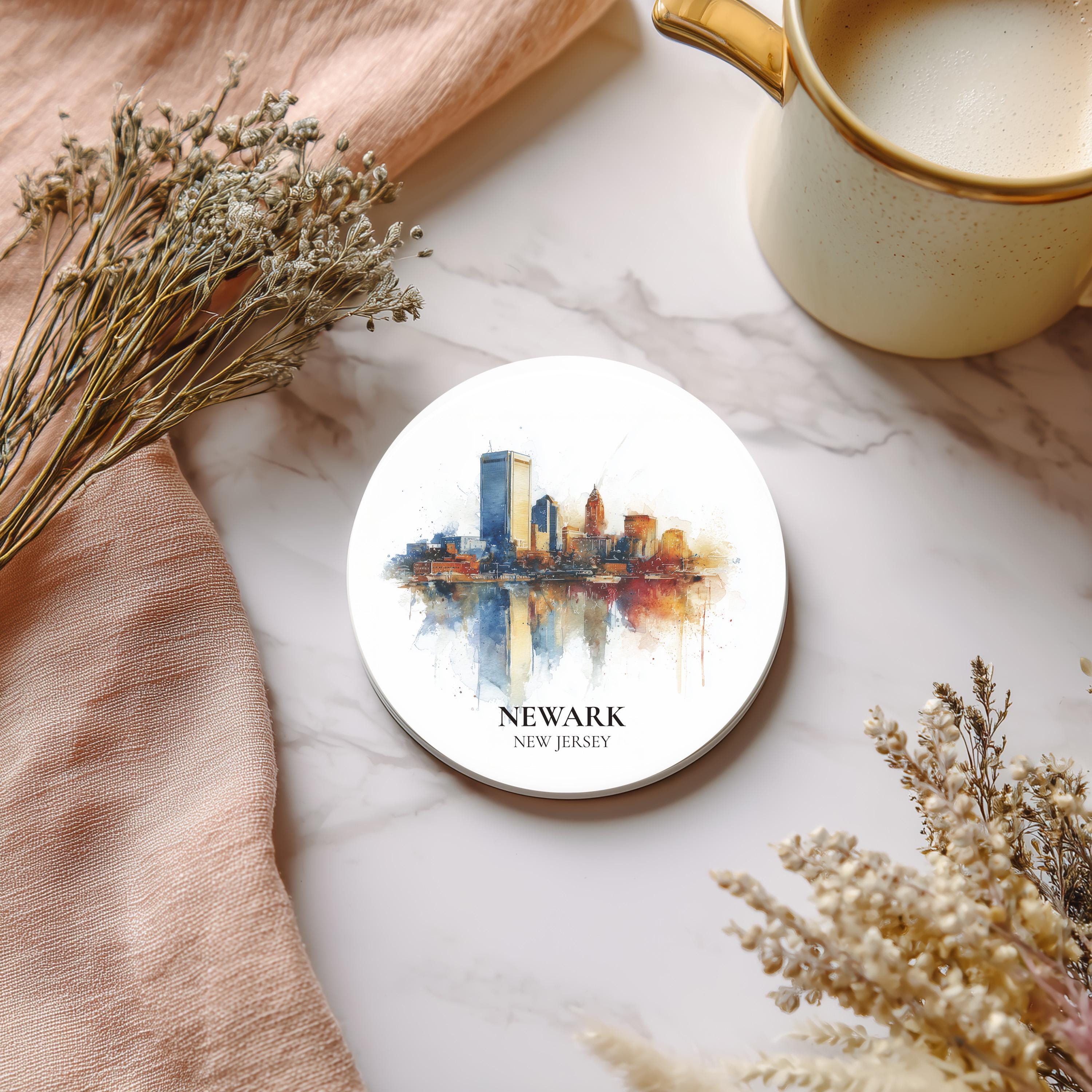 Newark New Jersey Coaster, Watercolor Personalized Painting, Travel Gift Souvenir, Home Decor, Ceramic Set