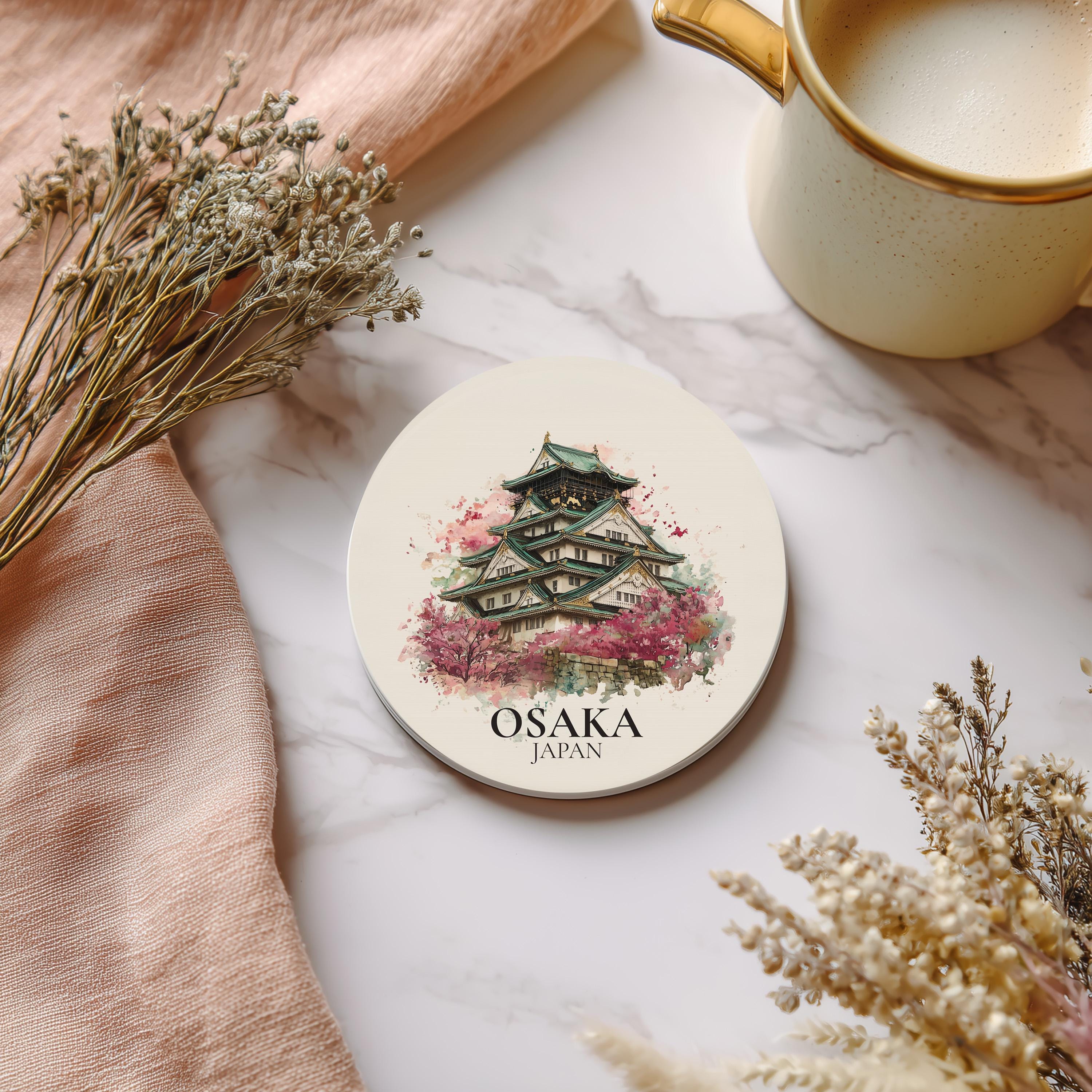 Osaka Japan Coaster, Watercolor Personalized Painting, Travel Gift Souvenir, Home Decor, Ceramic Set