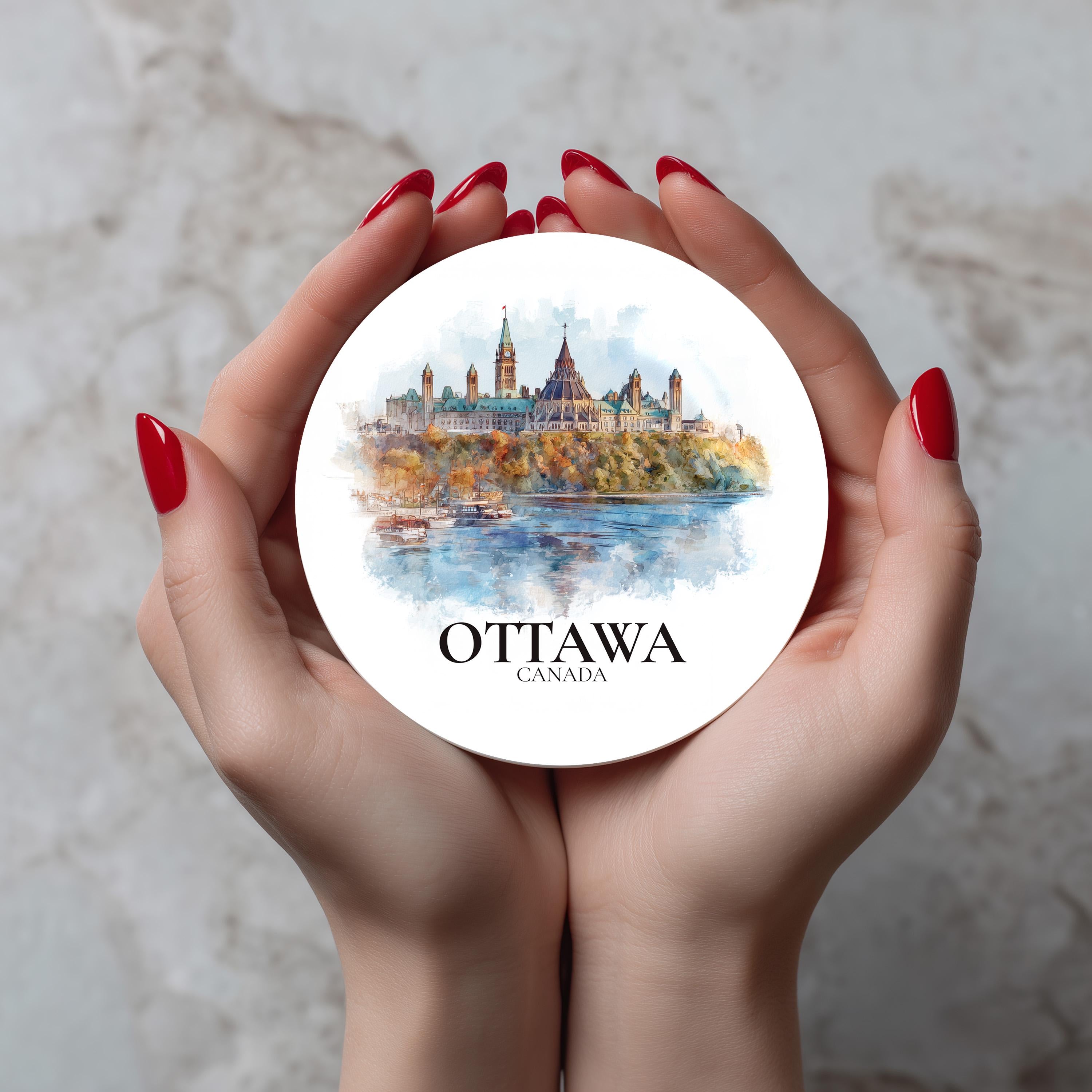 Ottawa Canada Coaster, Watercolor Personalized Painting, Travel Gift Souvenir, Home Decor, Ceramic Set