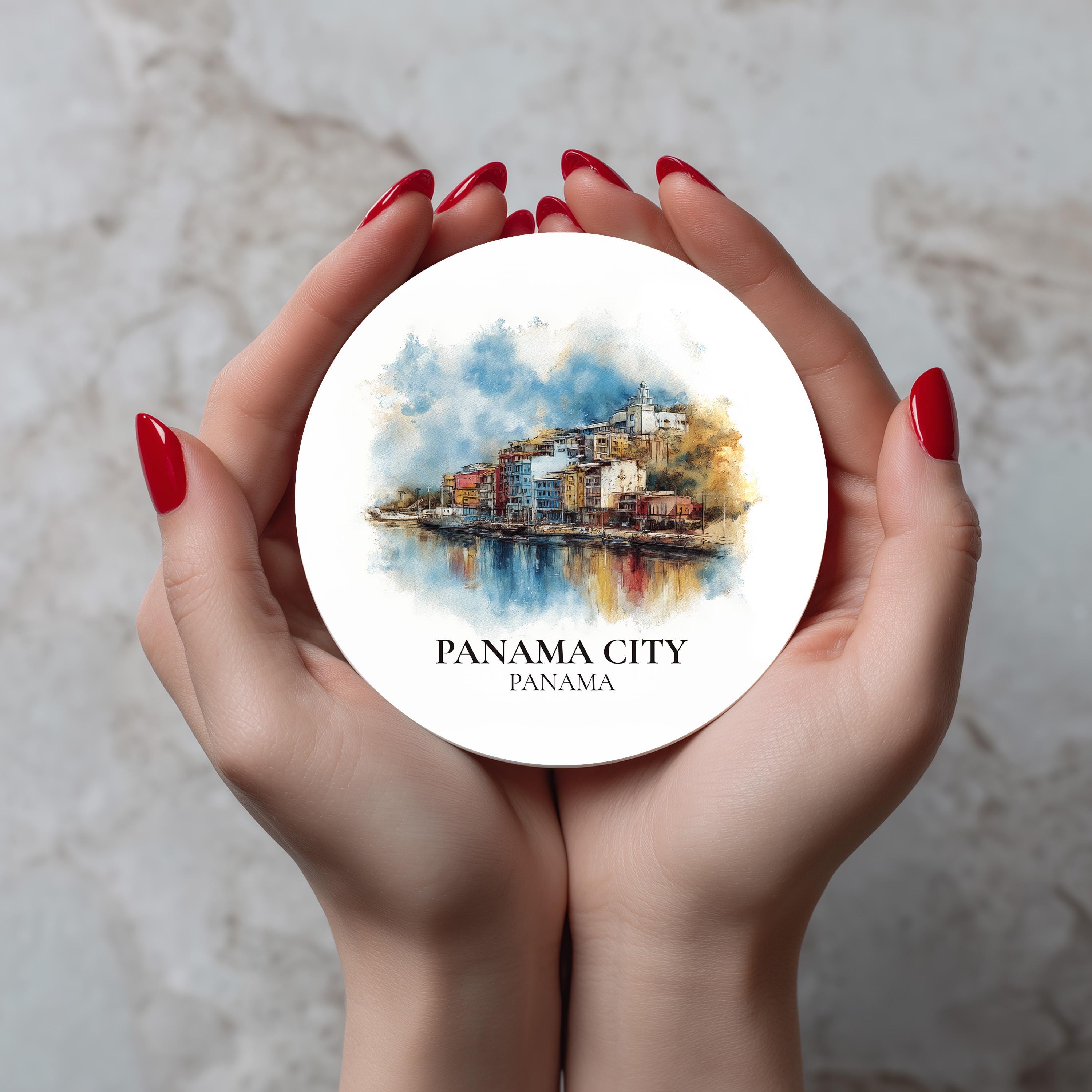 Panama City Panama Coaster, Watercolor Personalized Painting, Travel Gift Souvenir, Home Decor, Ceramic Set