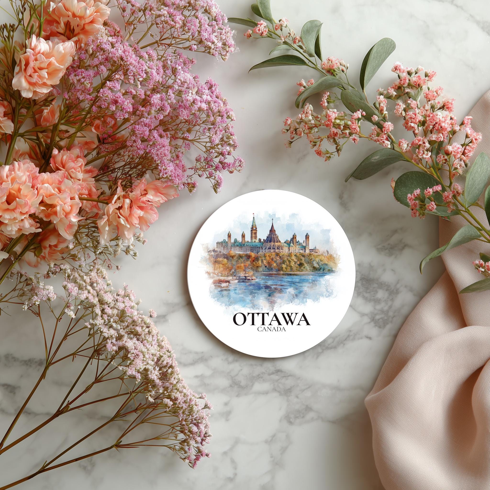 Ottawa Canada Coaster, Watercolor Personalized Painting, Travel Gift Souvenir, Home Decor, Ceramic Set
