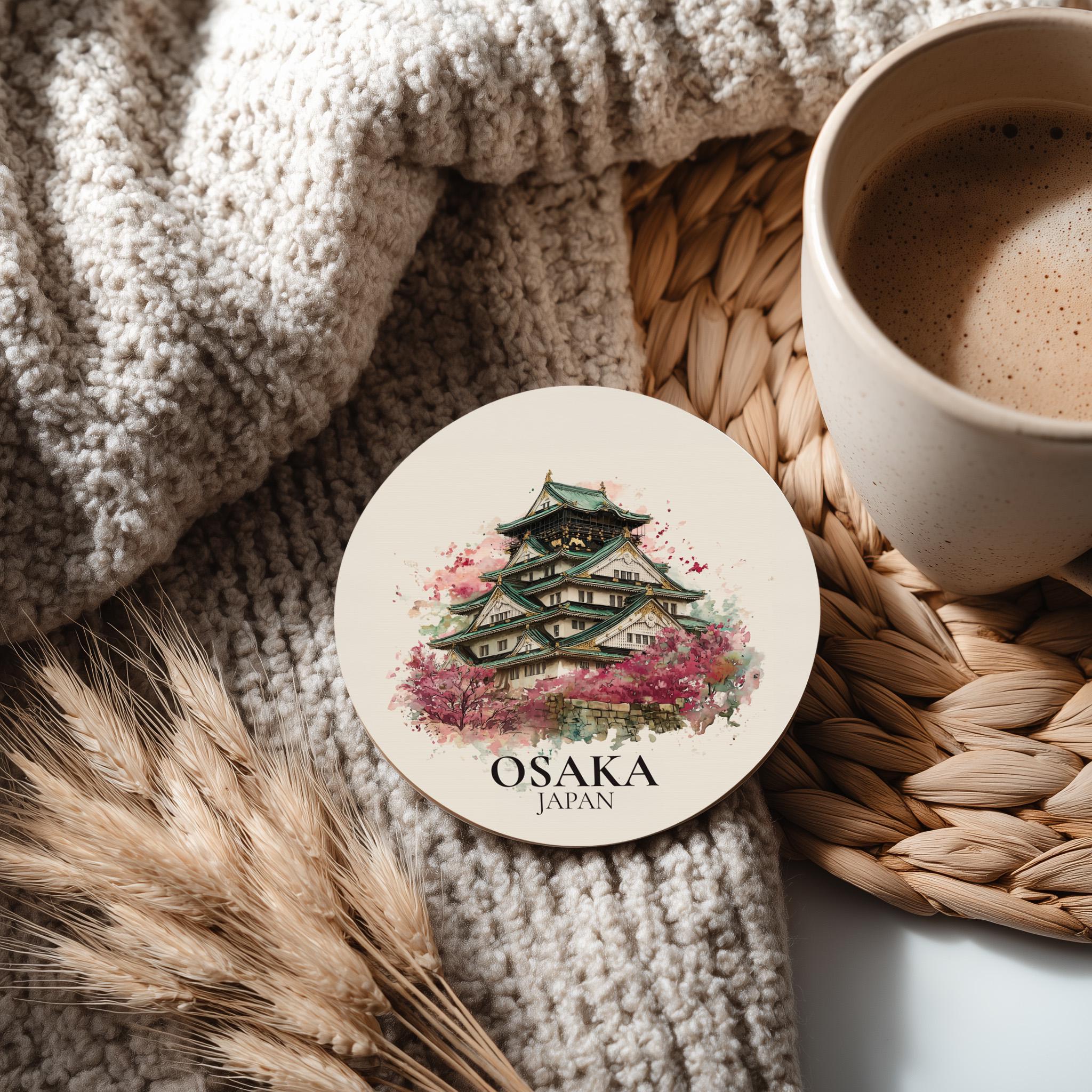 Osaka Japan Coaster, Watercolor Personalized Painting, Travel Gift Souvenir, Home Decor, Ceramic Set