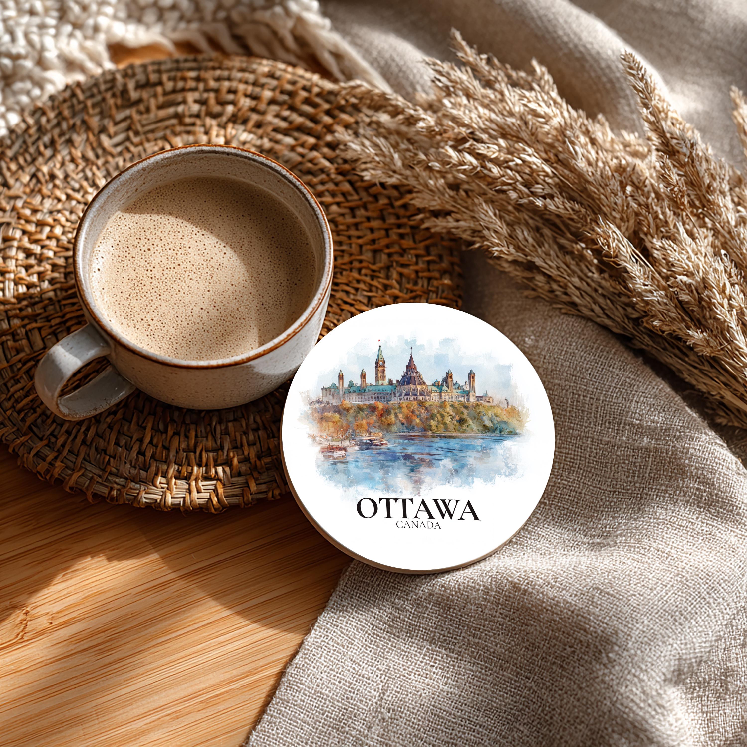 Ottawa Canada Coaster, Watercolor Personalized Painting, Travel Gift Souvenir, Home Decor, Ceramic Set