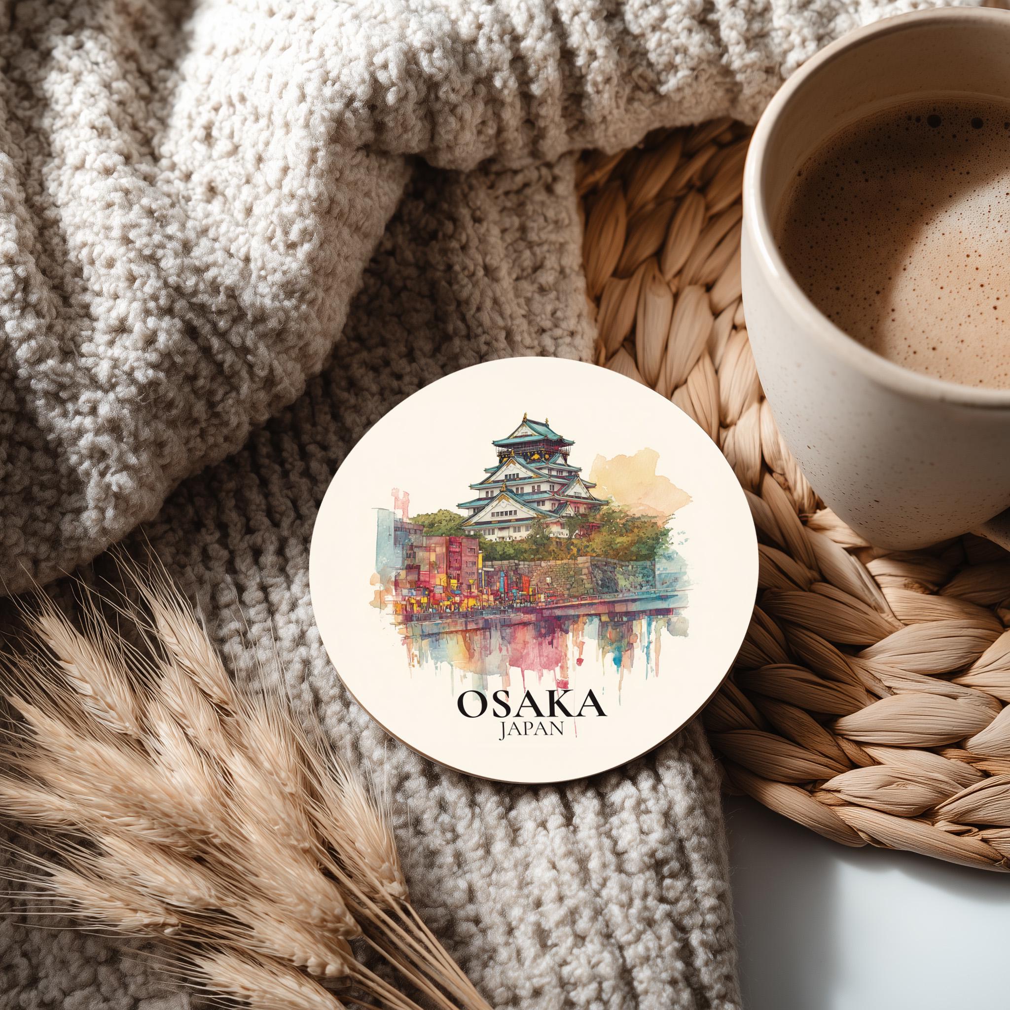 Osaka Japan2 Coaster, Watercolor Personalized Painting, Travel Gift Souvenir, Home Decor, Ceramic Set