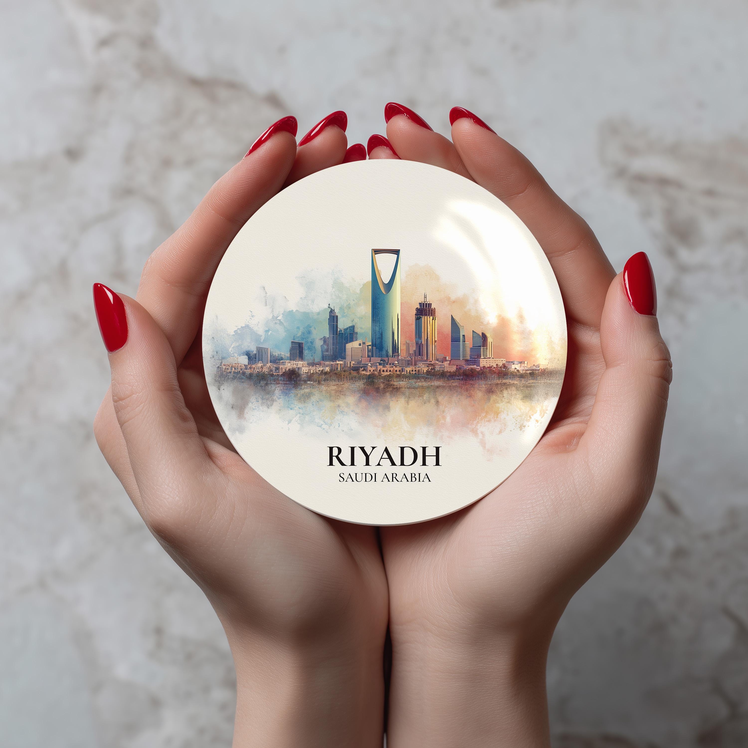 Riyadh Saudi Arabia Coaster, Watercolor Personalized Painting, Travel Gift Souvenir, Home Decor, Ceramic Set