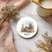Riga Latvia Coaster, Watercolor Personalized Painting, Travel Gift Souvenir, Home Decor, Ceramic Set