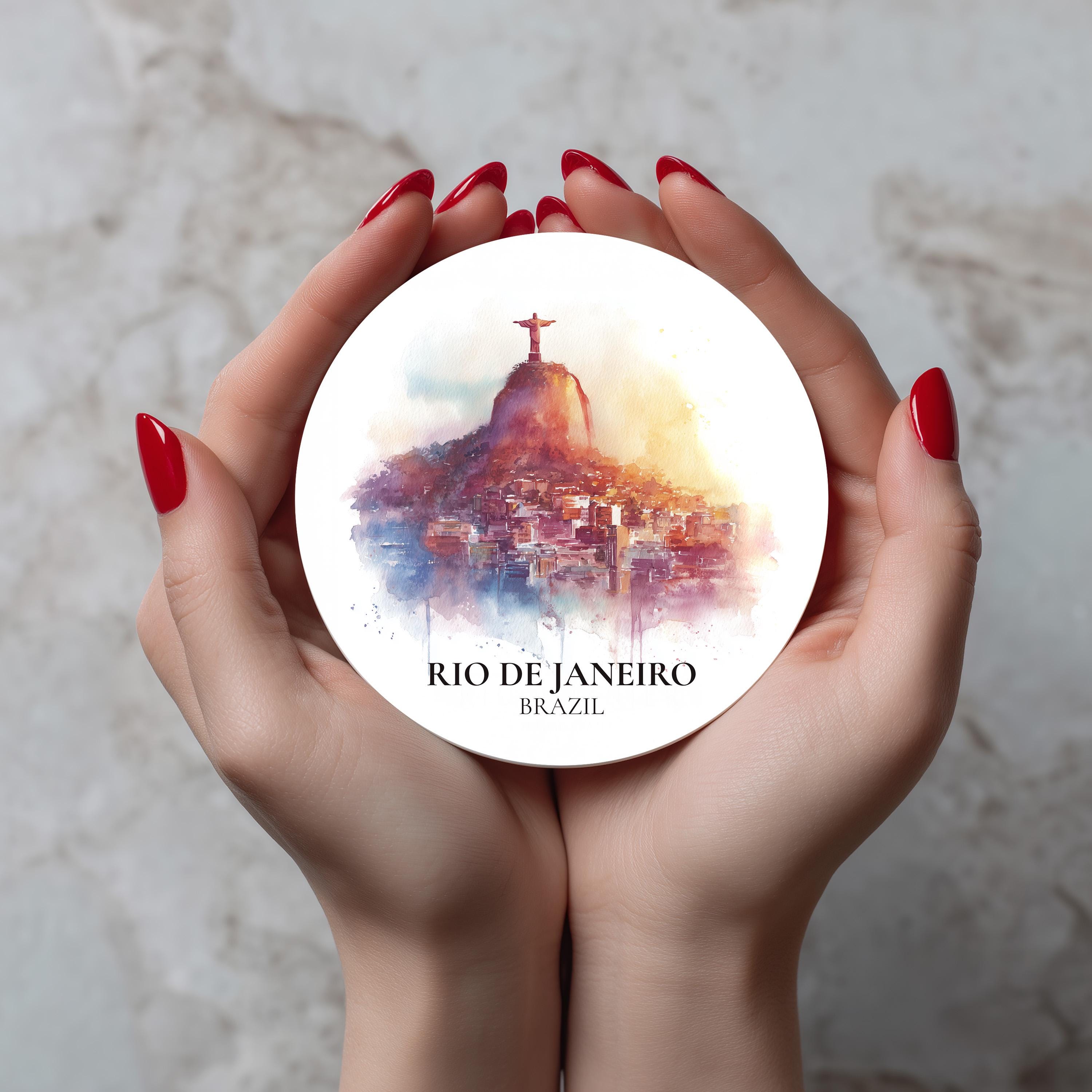 Rio Brazil Coaster, Watercolor Personalized Painting, Travel Gift Souvenir, Home Decor, Ceramic Set