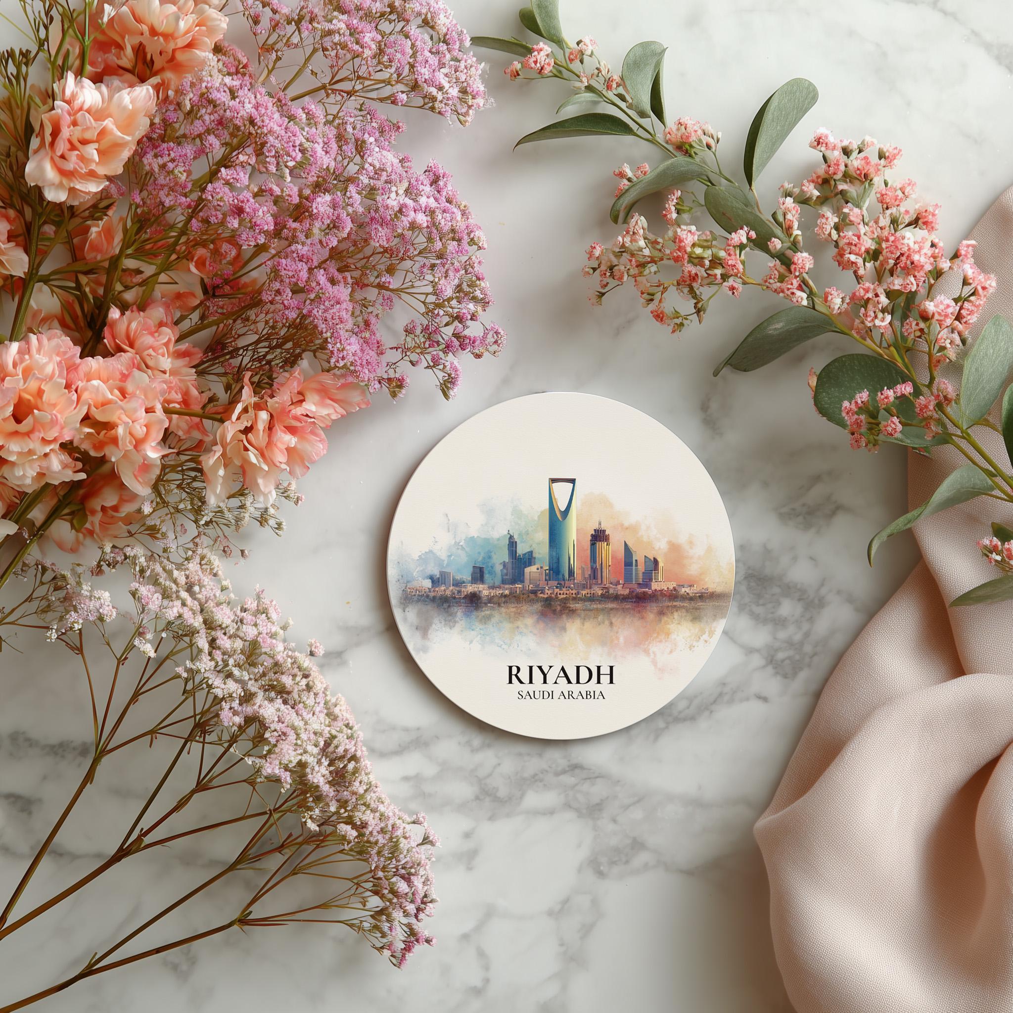 Riyadh Saudi Arabia Coaster, Watercolor Personalized Painting, Travel Gift Souvenir, Home Decor, Ceramic Set